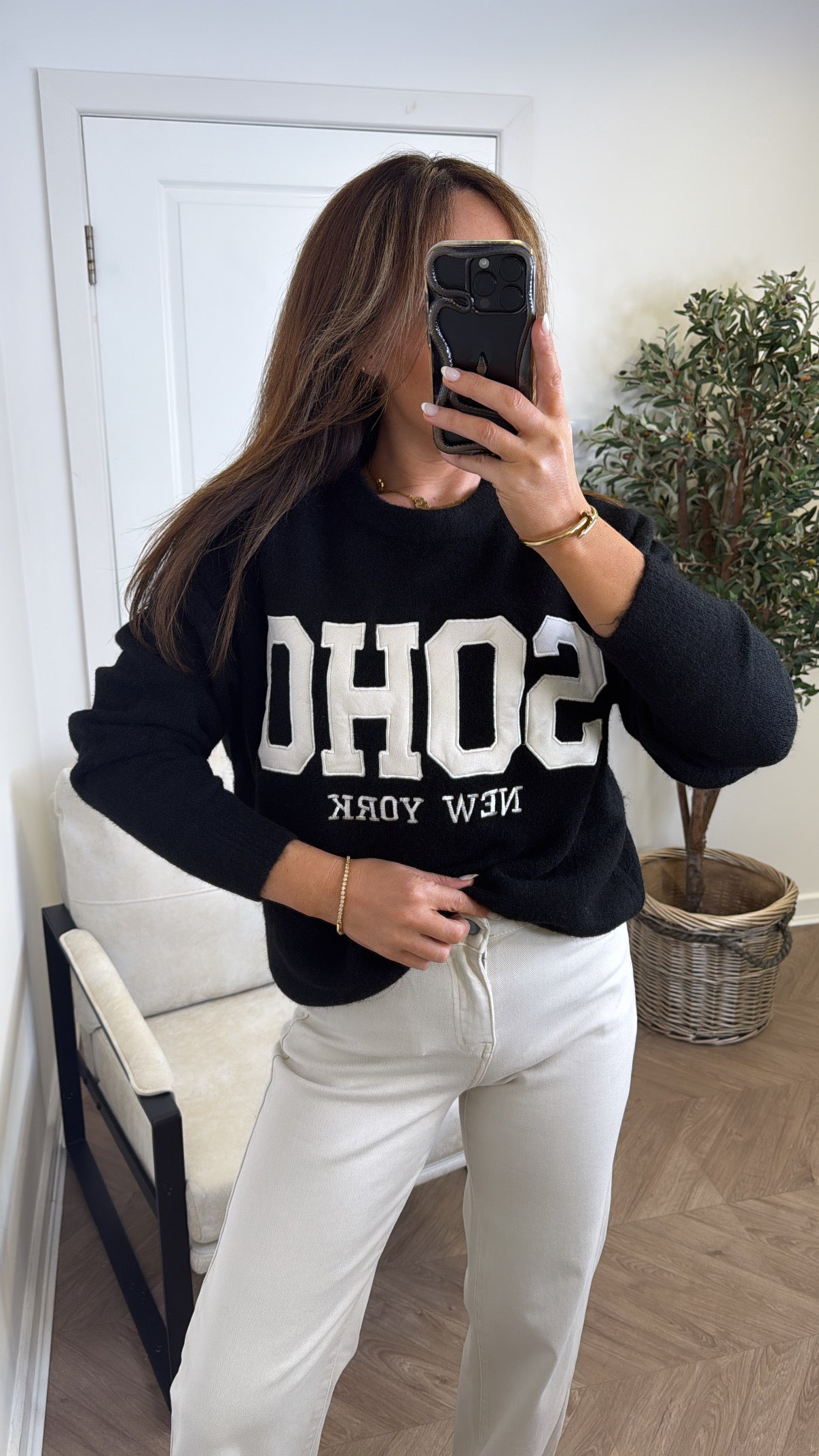 SOHO black soft knit logo jumper