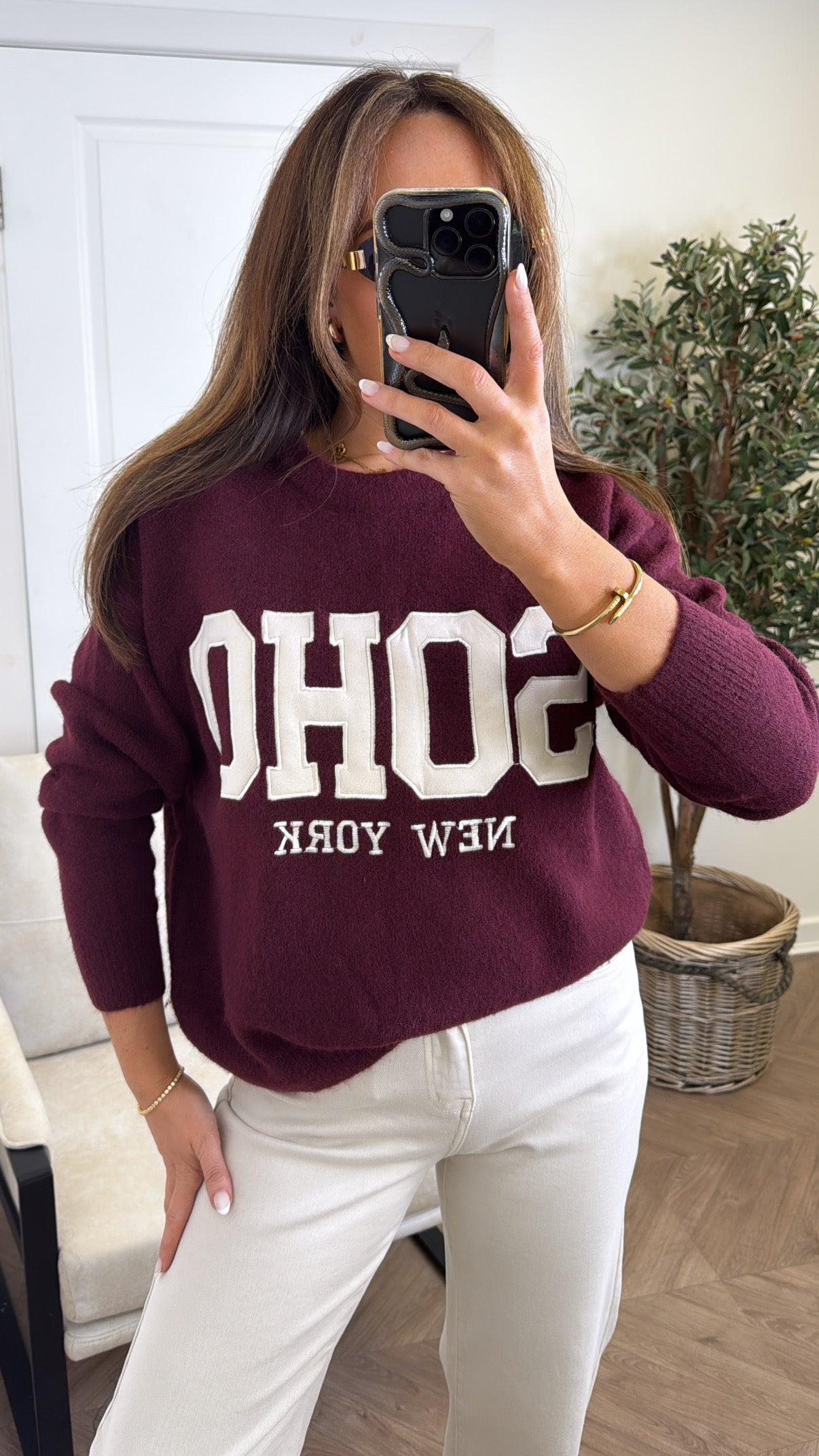 SOHO burgundy soft knit logo jumper