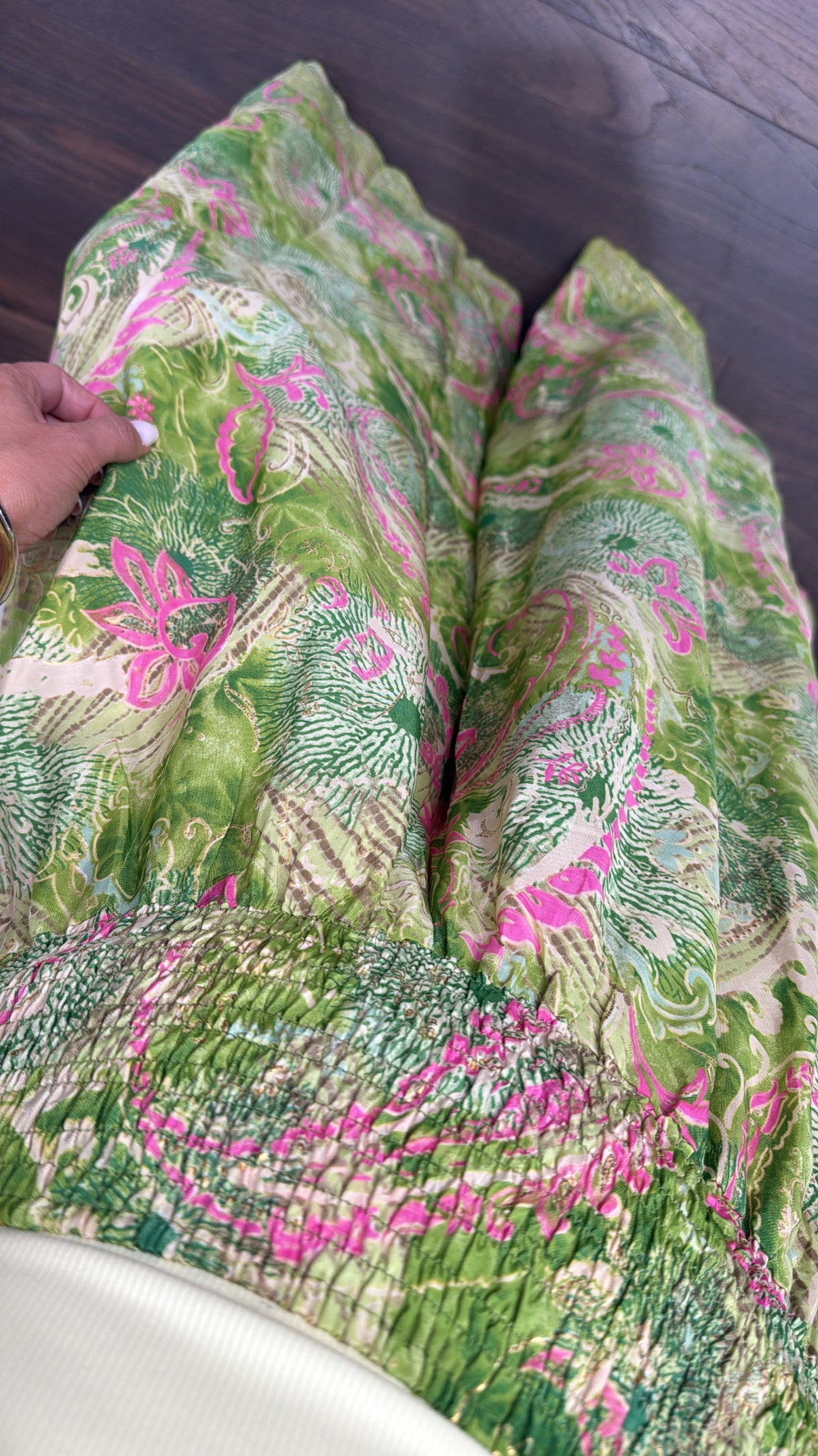 KEELEY lime green bright print palazzo trousers