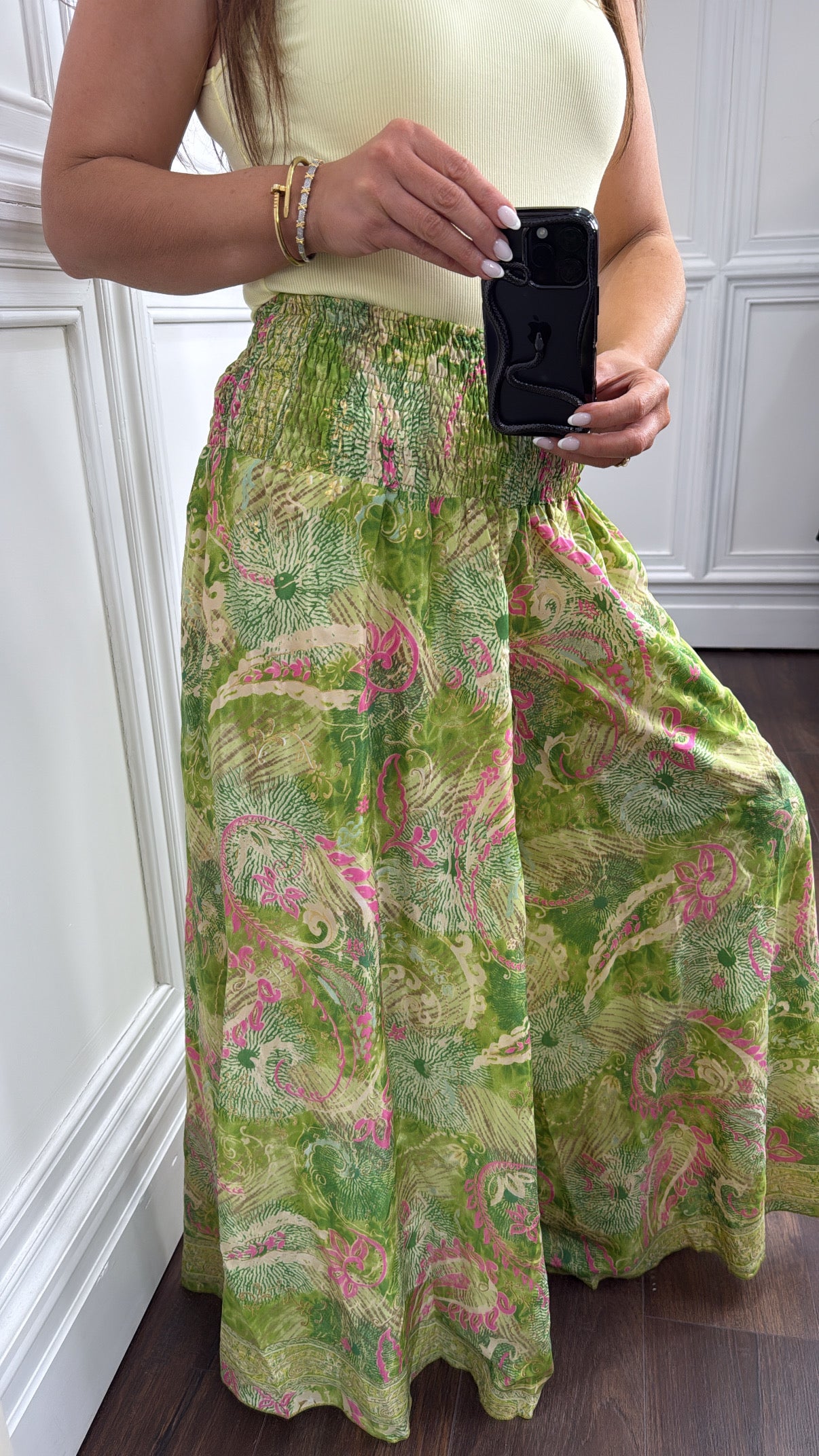 KEELEY lime green bright print palazzo trousers