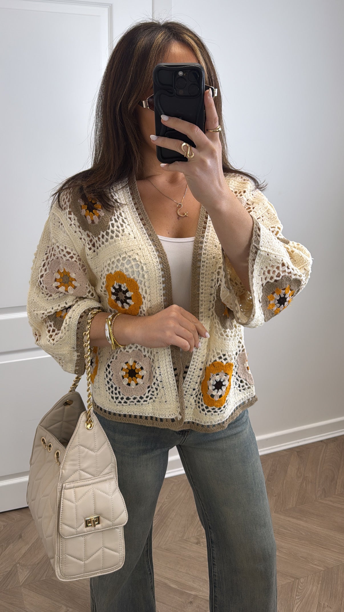 MAISIE beige and cream crochet cardigan