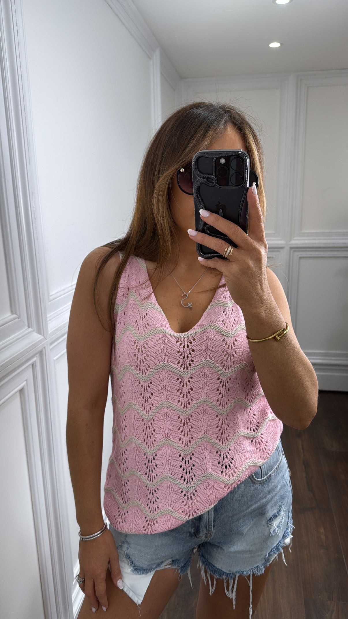 MOLLIE pink wave crochet vest top