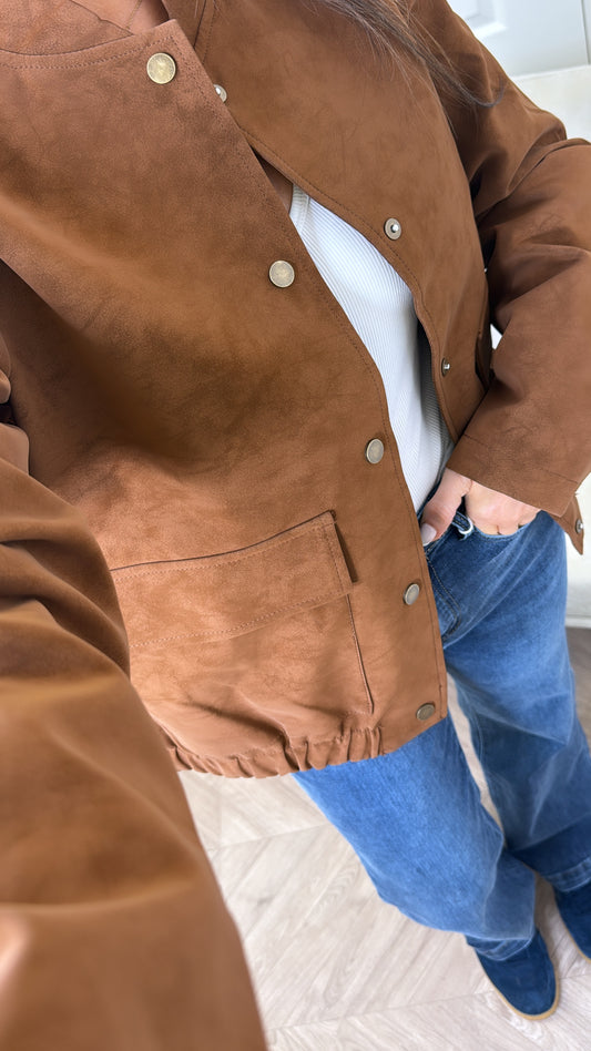 GABRIELLE brown faux suede bomber jacket