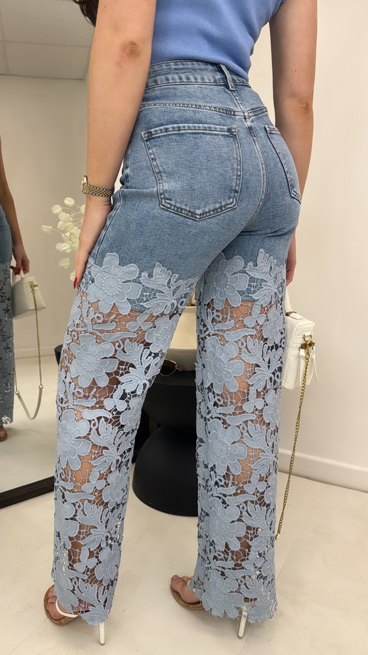 ALICIA blue embroidered stretchy statement jeans