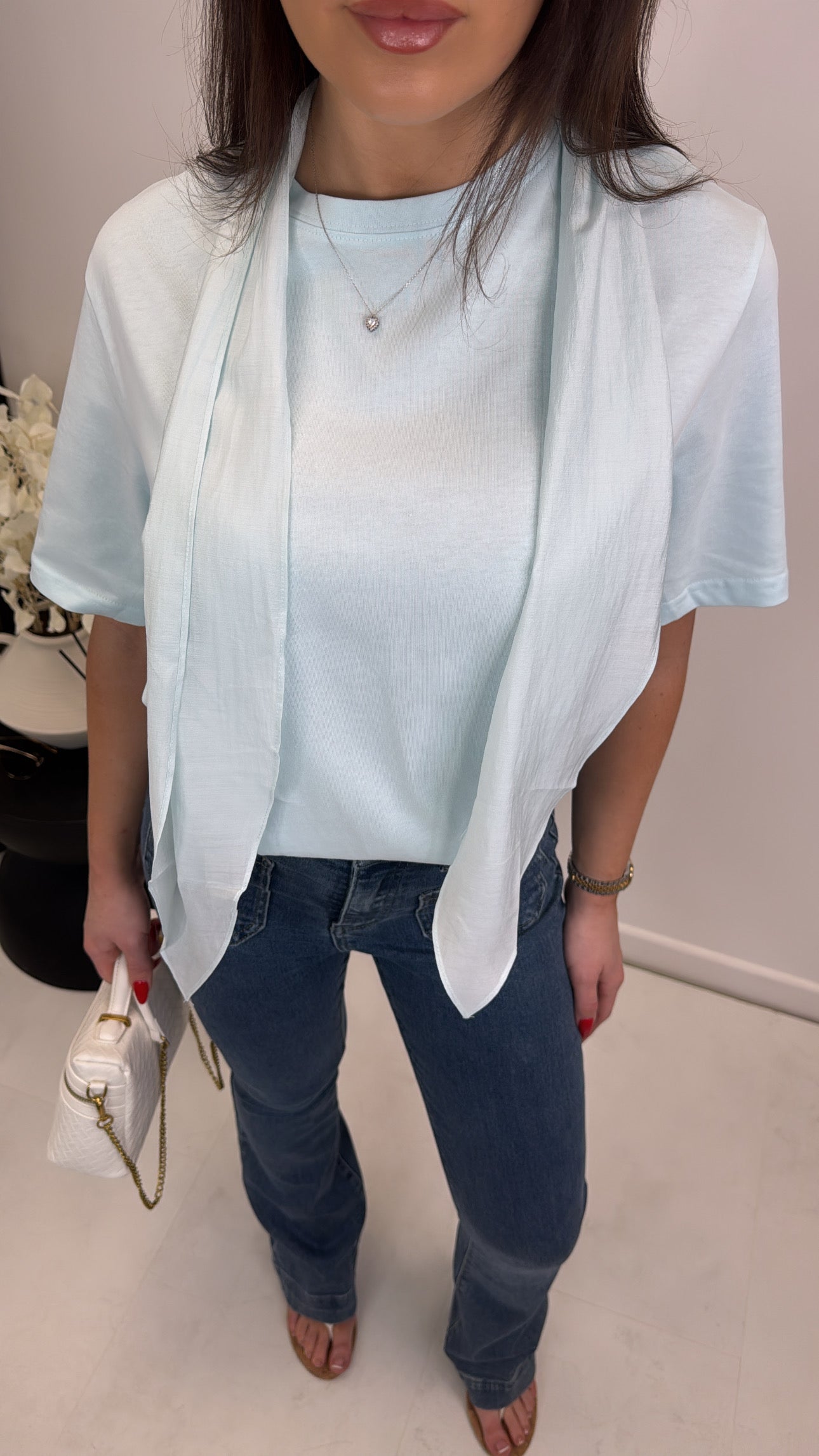 CARRIE blue t-shirt with neck tie detail