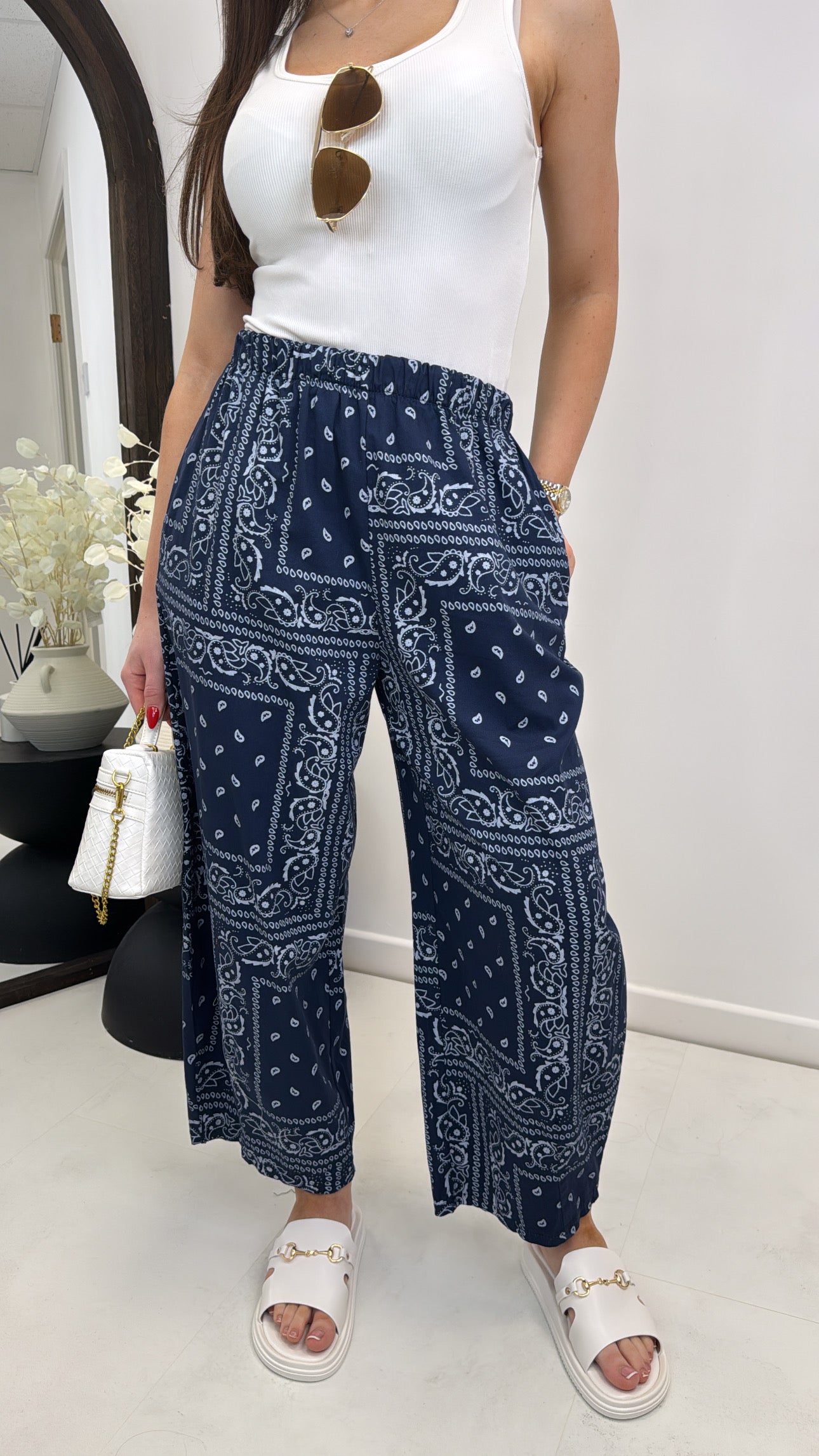 SERENITY navy bandana paisley print relaxed trousers