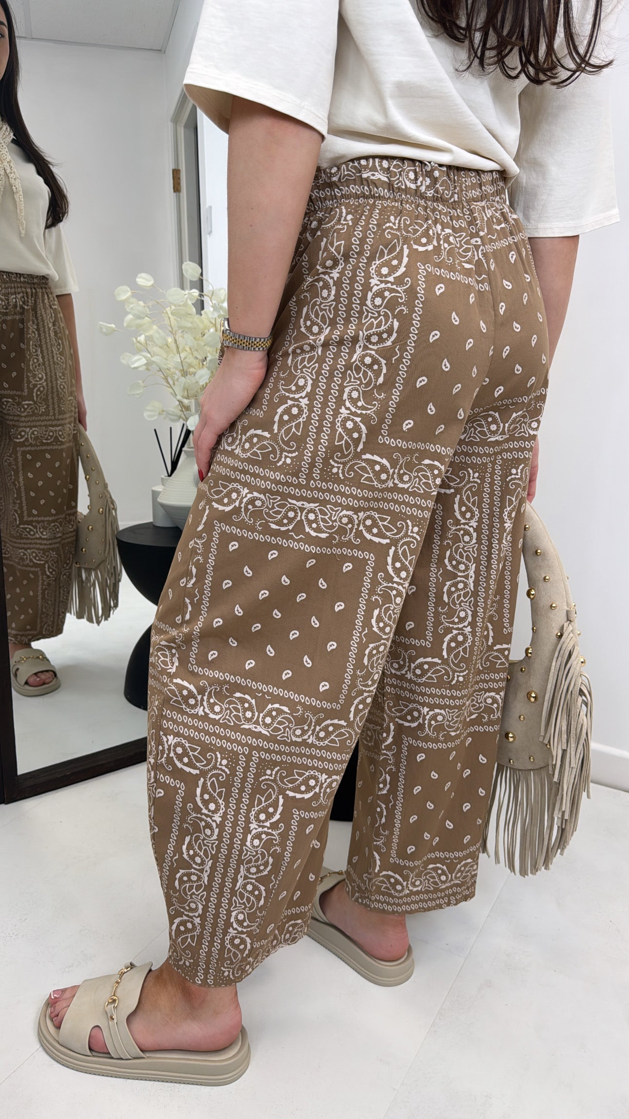 SERENITY taupe bandana paisley print relaxed trousers