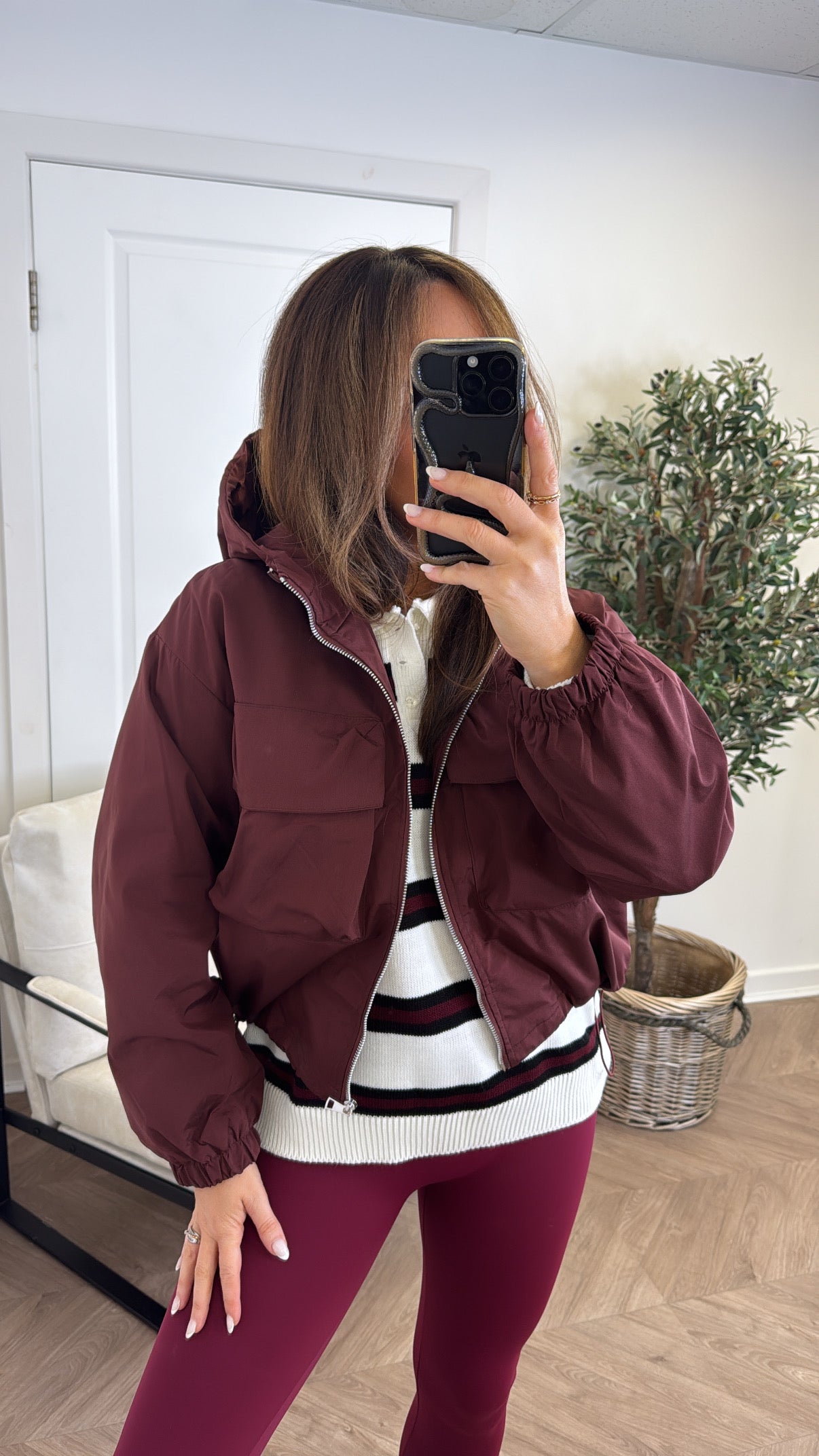 SIA burgundy hooded windbreaker jacket
