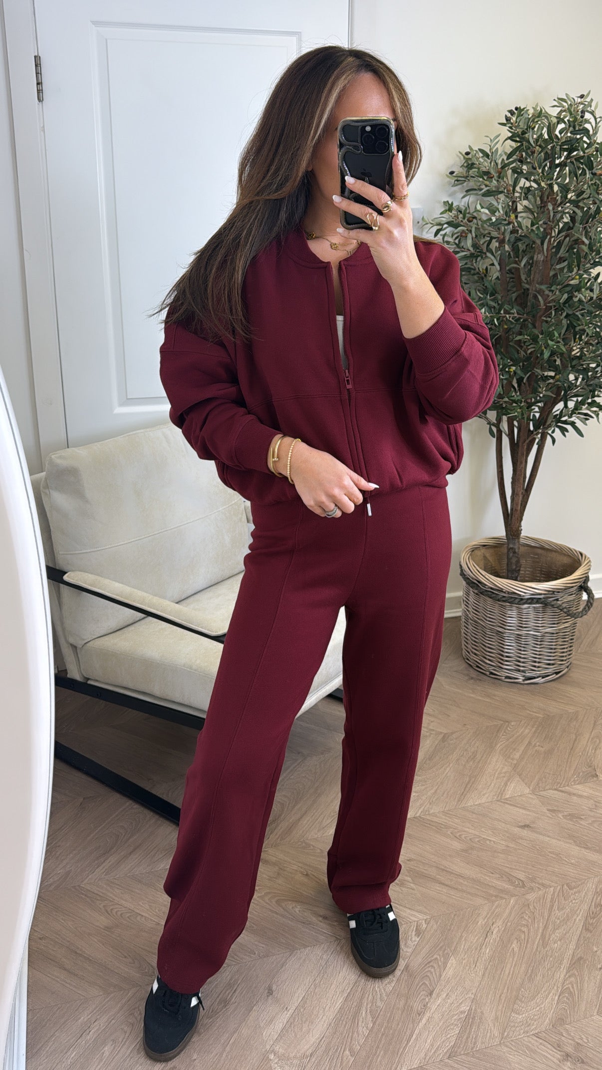 ELLEN burgundy bomber jacket and trouser lounge set