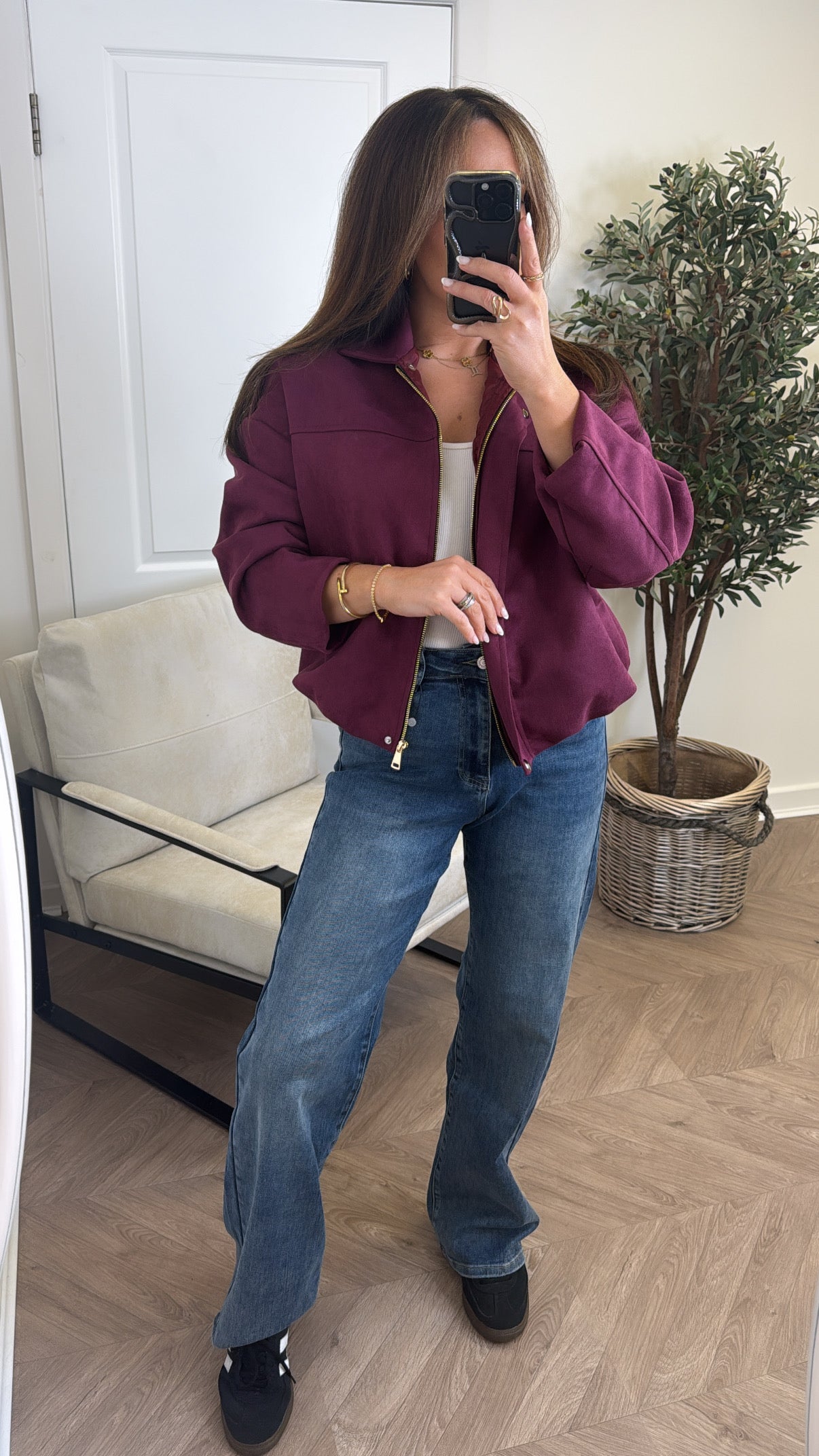 WINNIE berry faux suede jacket