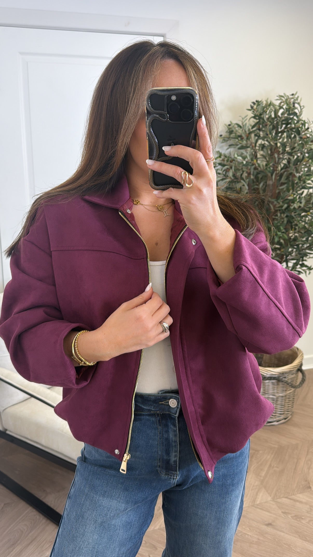 WINNIE berry faux suede jacket