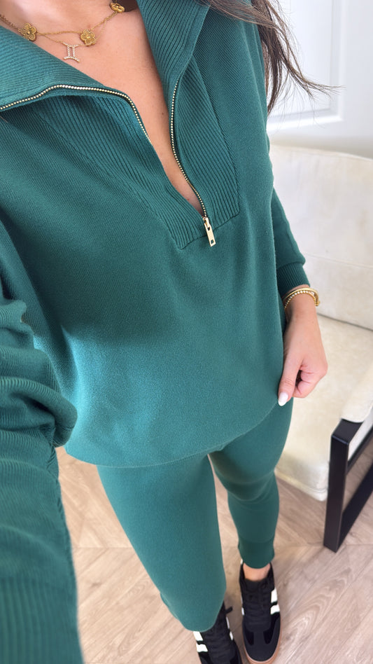 MINA forest green knitted leggings and sweater lounge set