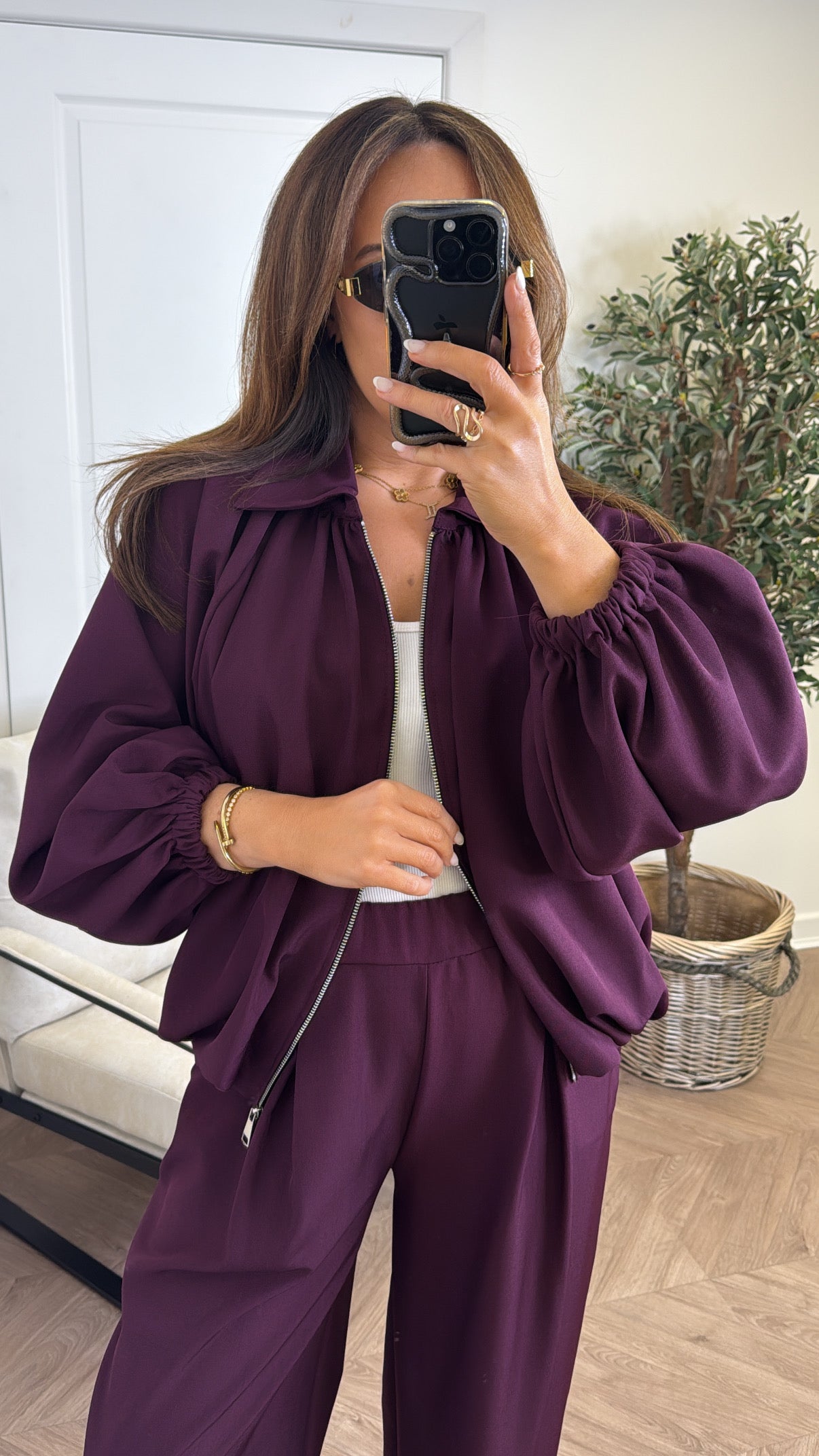 EVELYN plum jacket and trousers co-ord