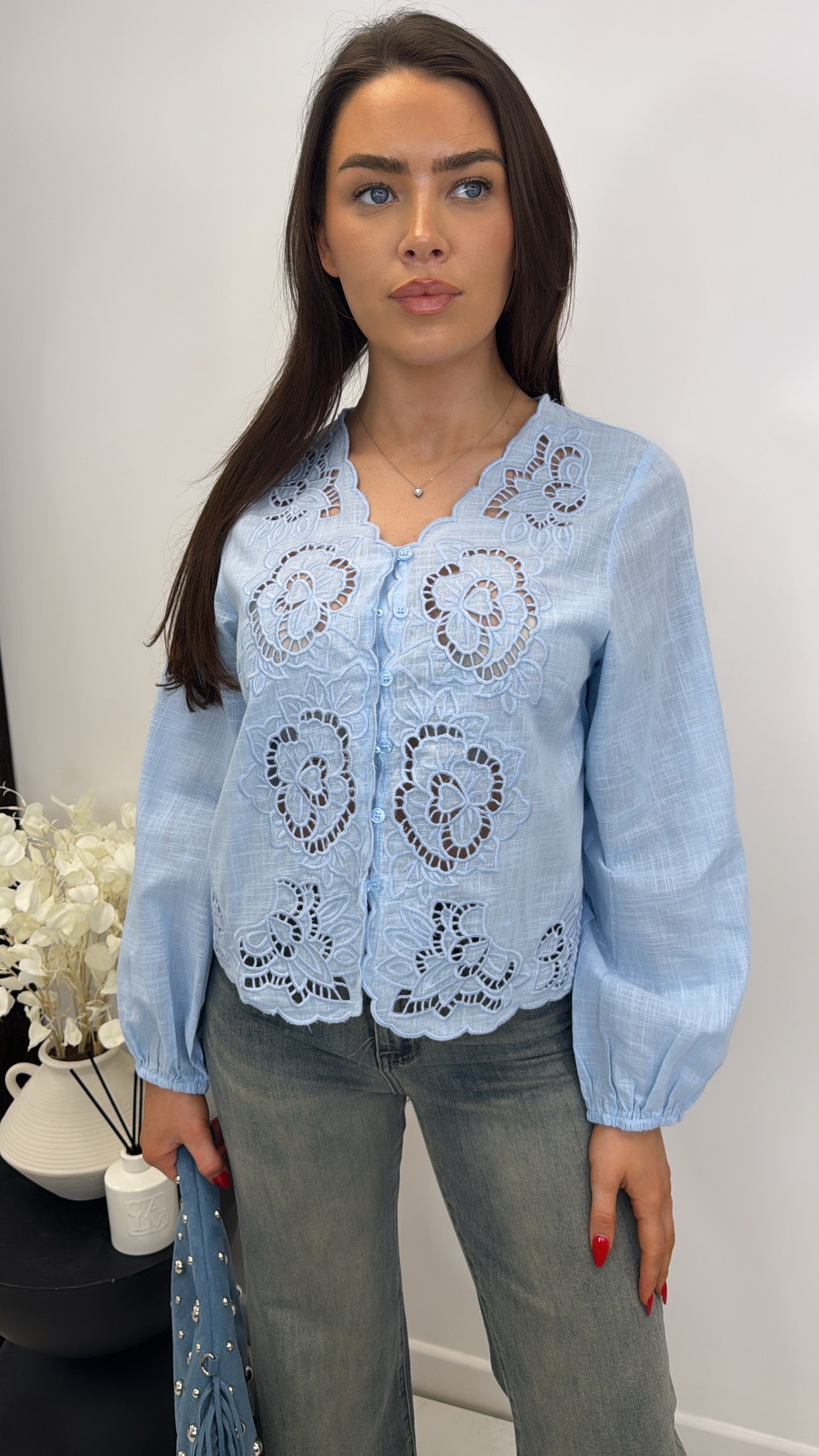 TALIA blue embroidered blouse