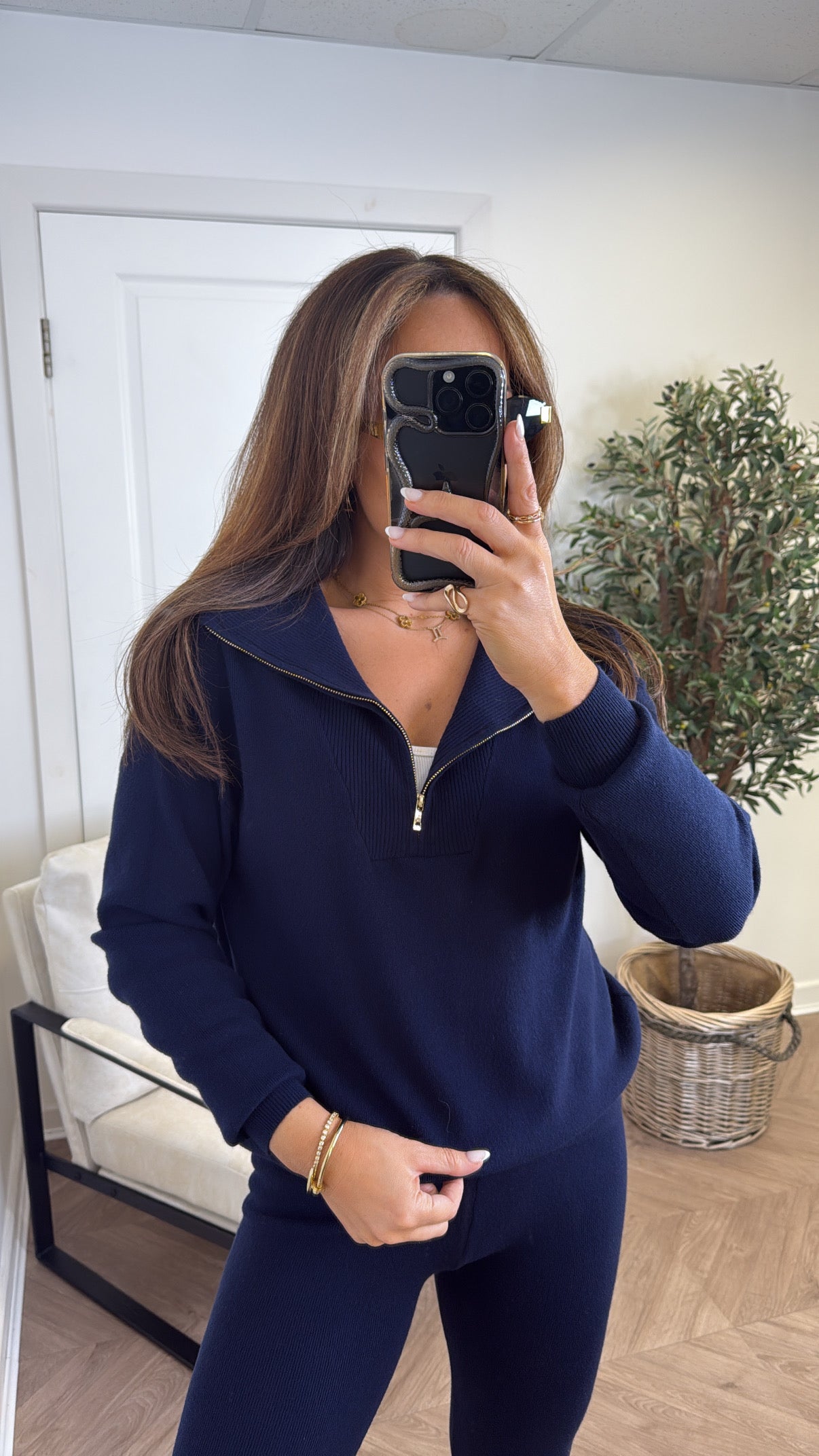 MINA navy knitted leggings and sweater lounge set