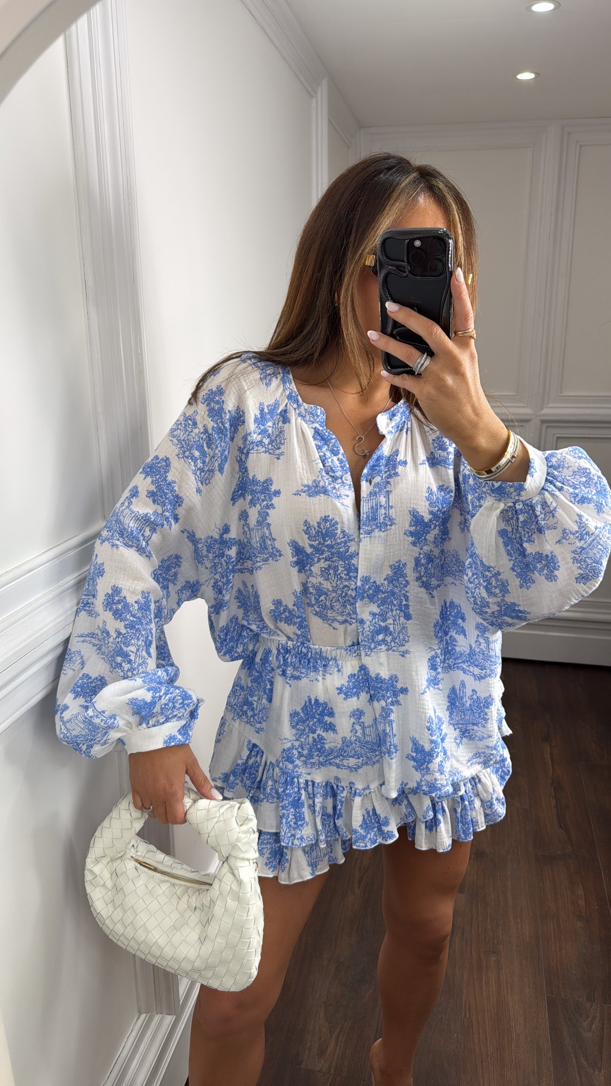 TALLULAH blue and white oriental print top and skort co-ord