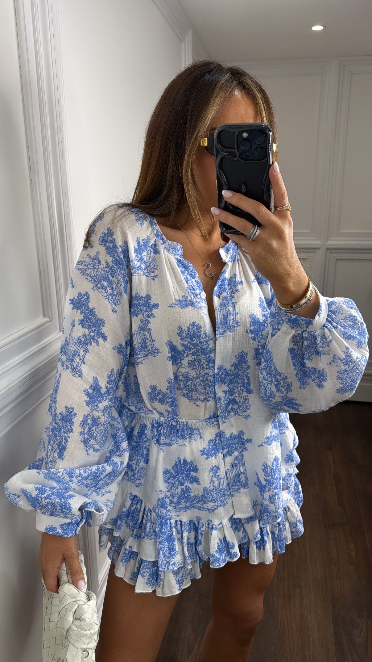 TALLULAH blue and white oriental print top and skort co-ord
