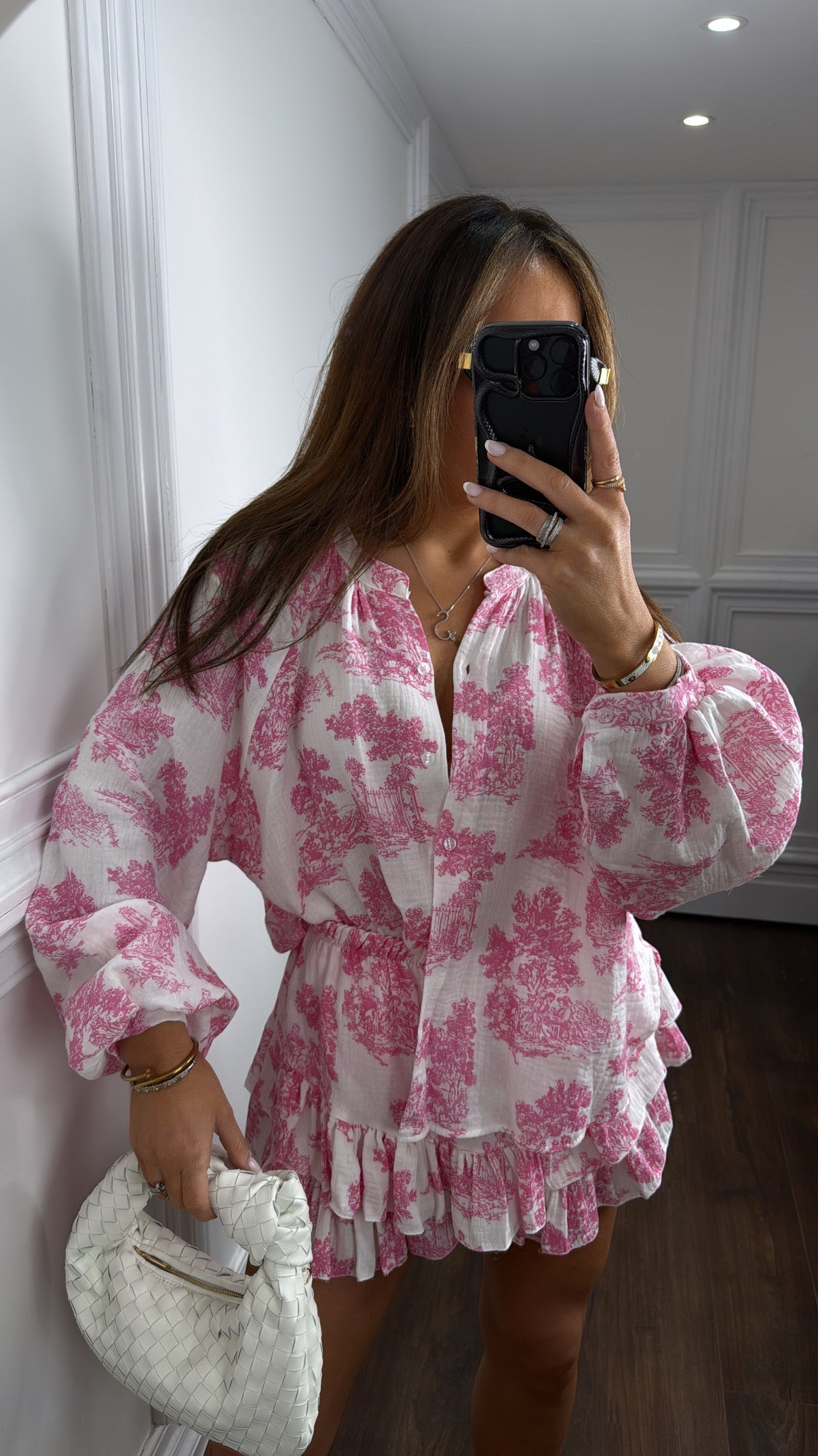 TALLULAH pink and white oriental print top and skort co-ord