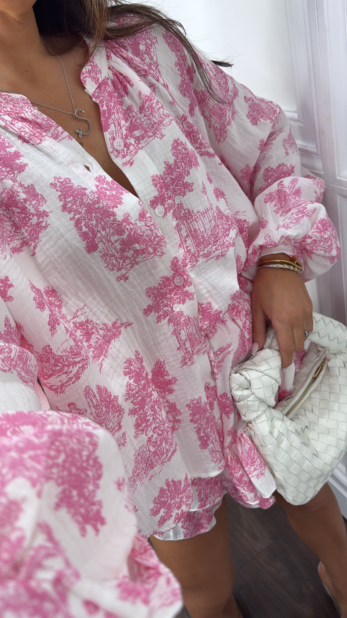 TALLULAH pink and white oriental print top and skort co-ord