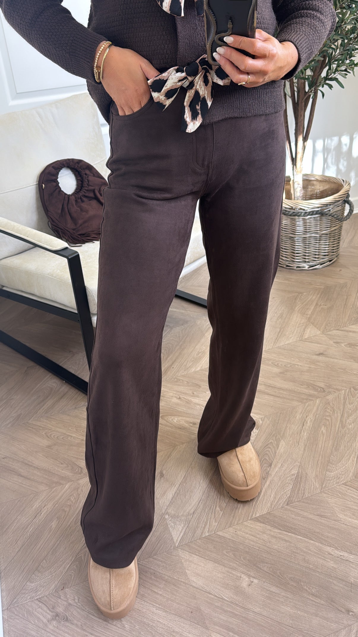 BETTY brown faux suede trousers