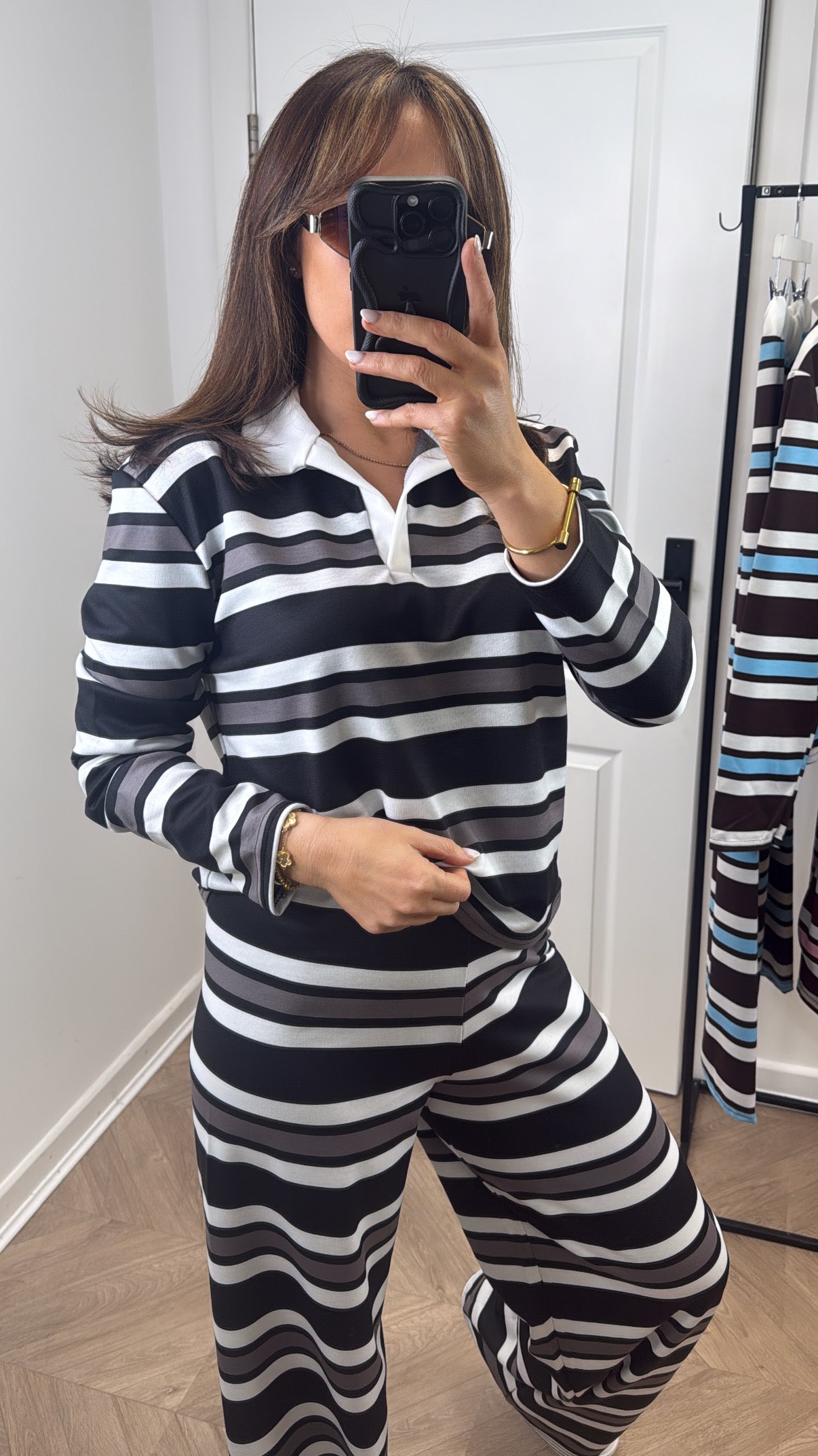 BOBBIE black striped rugby style lounge co-ord