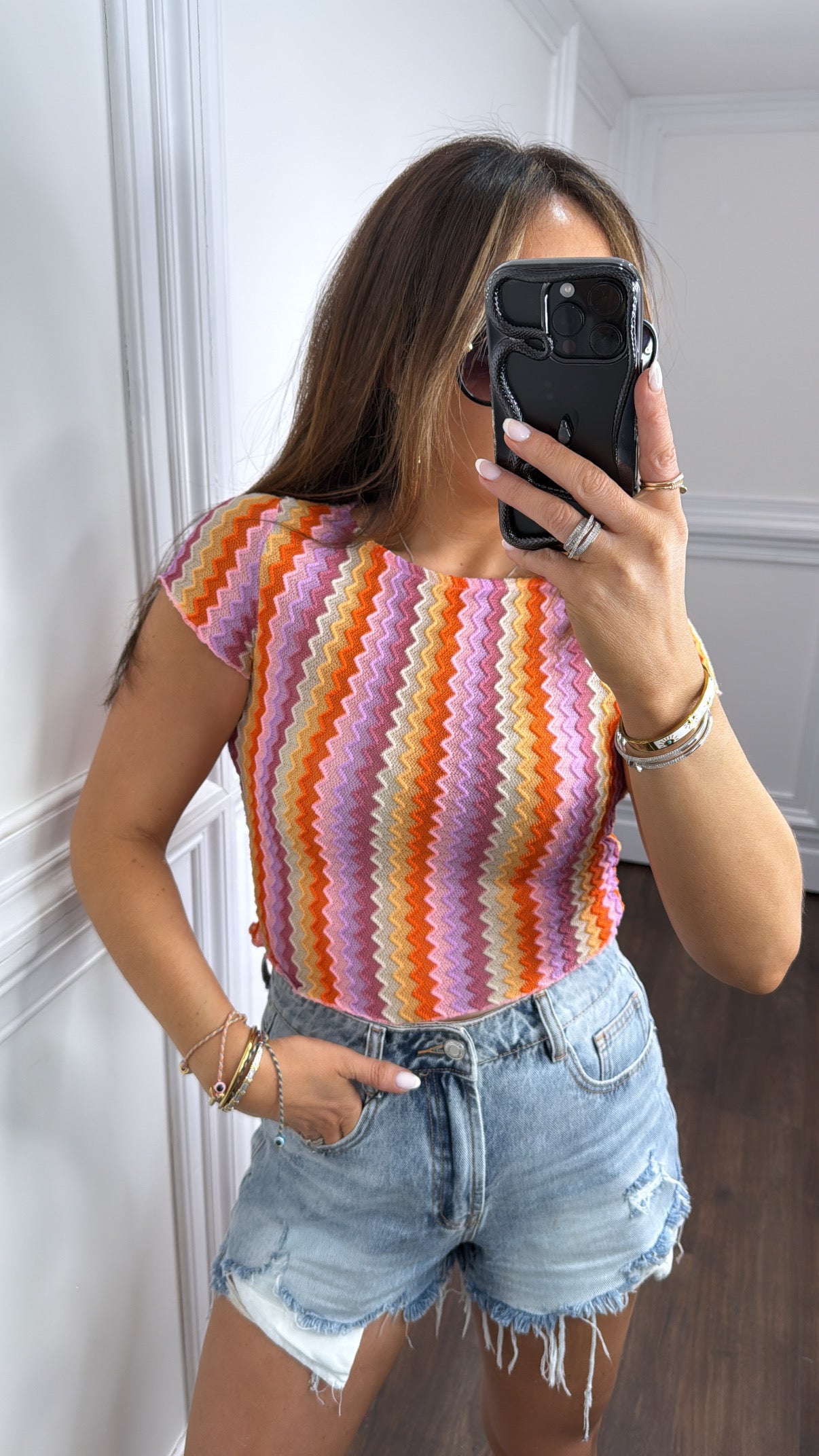 CHANTELLE pink zig zag top
