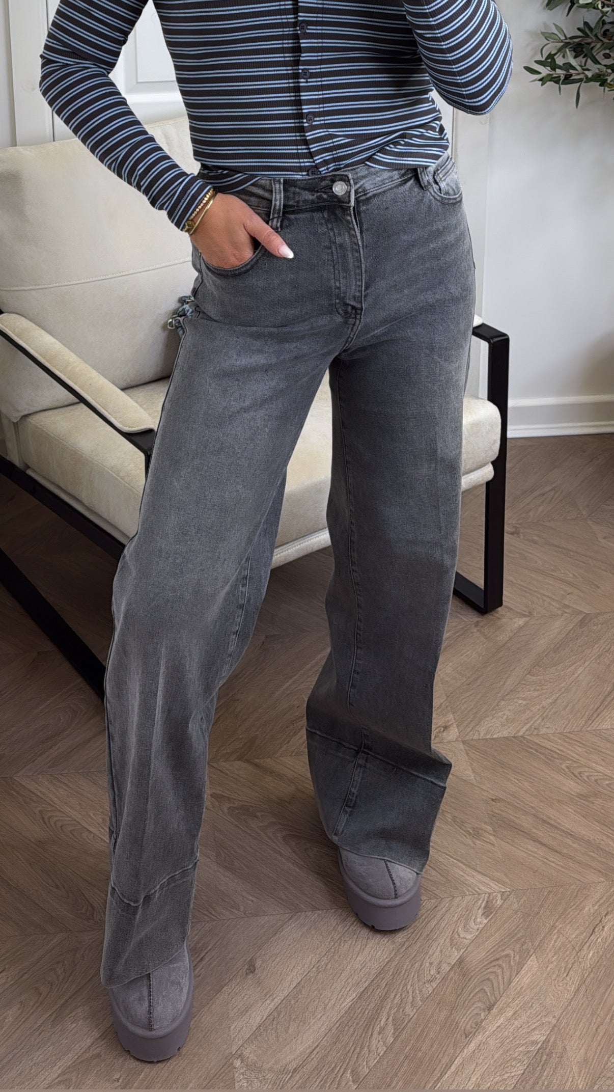 MAEVE grey denim stretchy flared jeans