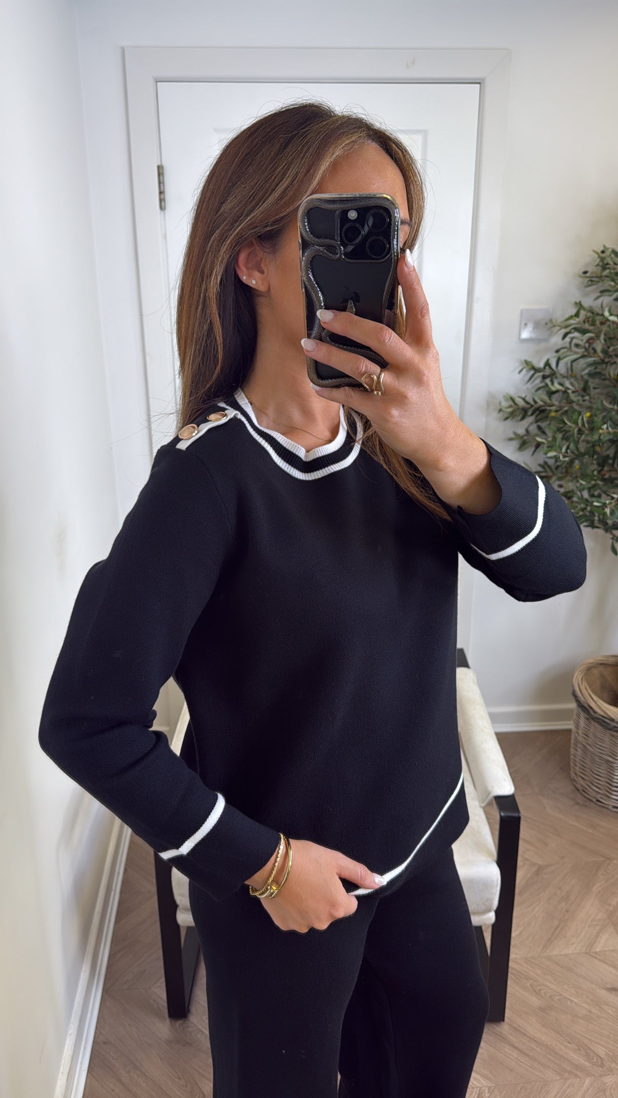 MAGGIE black stripe fine knit top and trousers lounge set