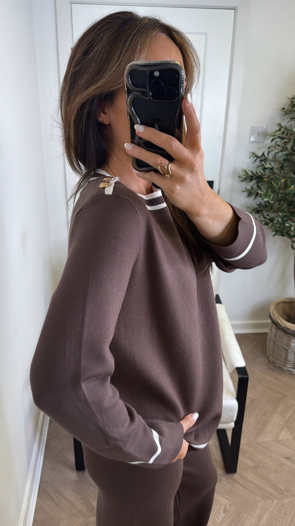 MAGGIE brown stripe fine knit top and trousers lounge set