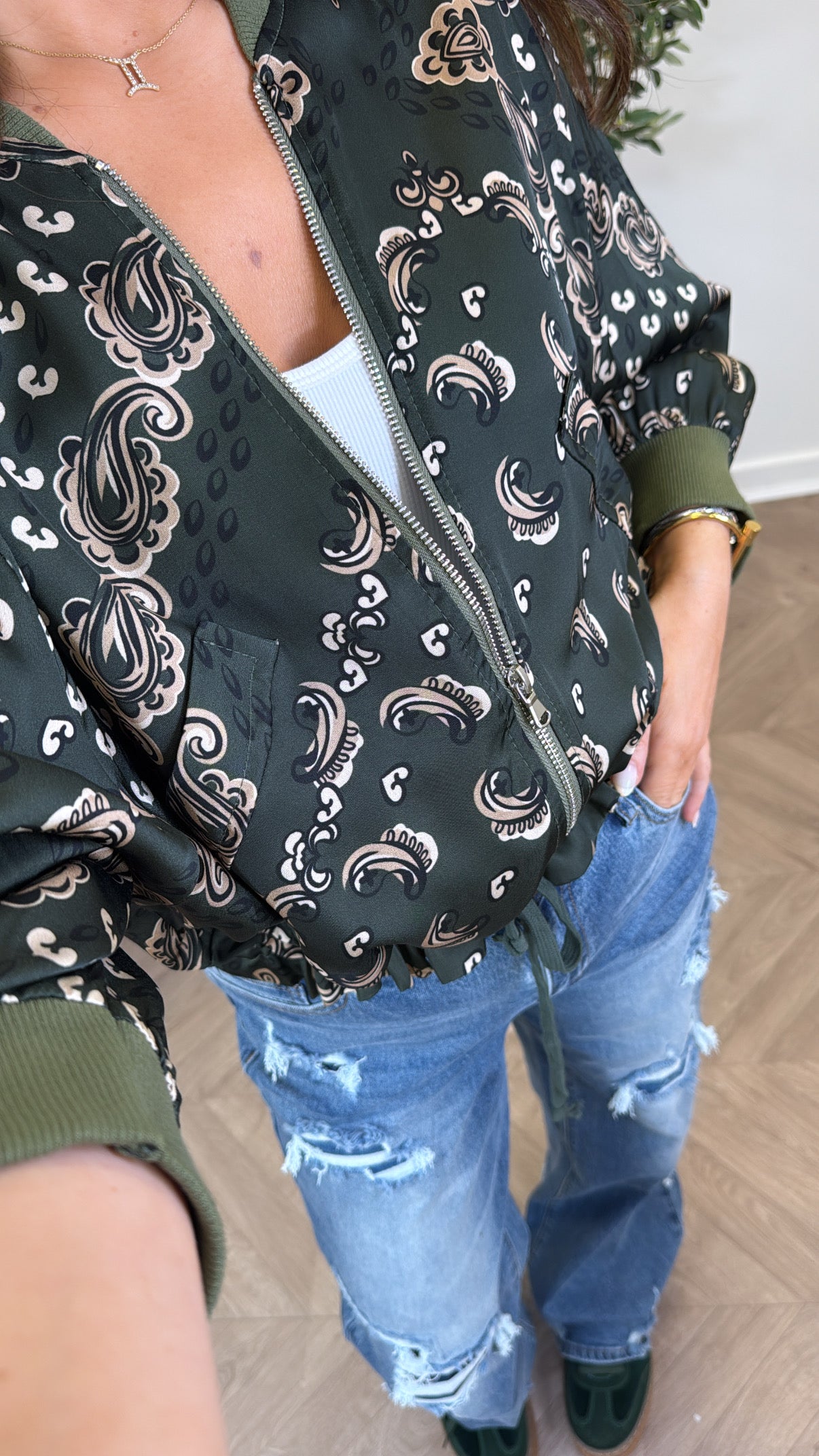 FLORENCE khaki bandana print bomber jacket