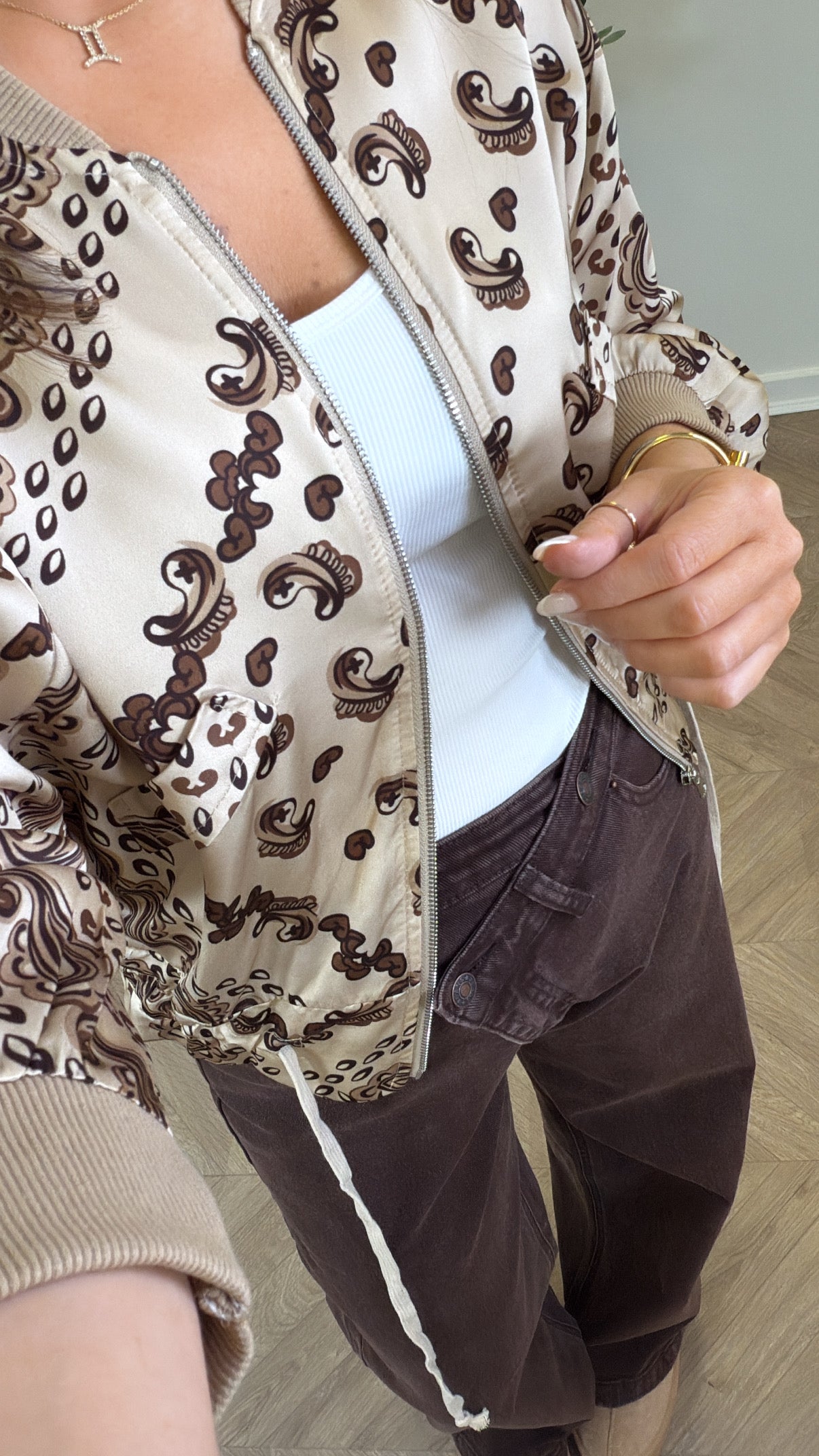 FLORENCE camel bandana print bomber jacket