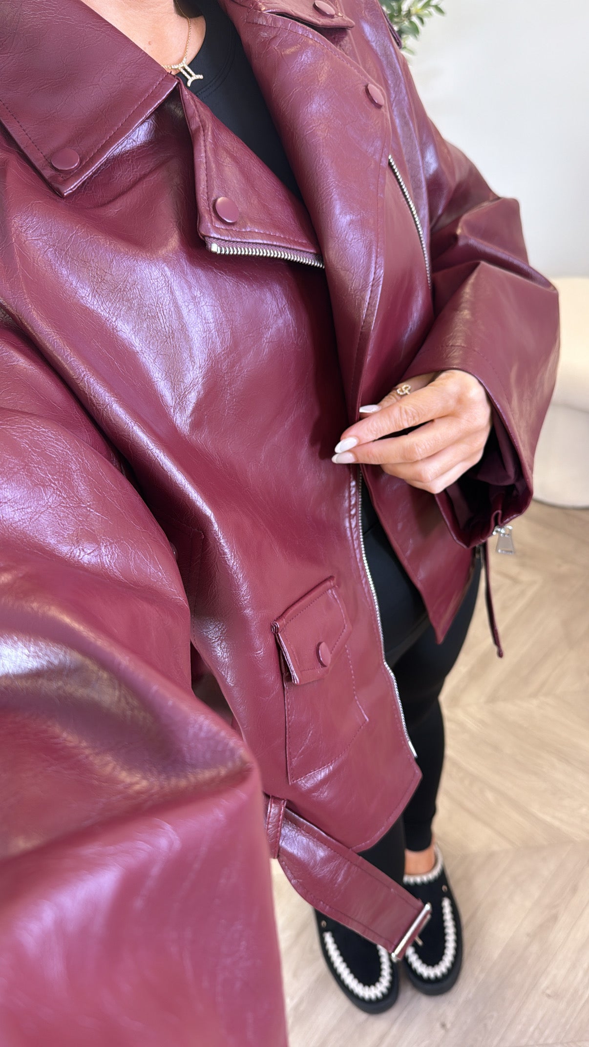 KAYLA burgundy oversize vinyl jacket