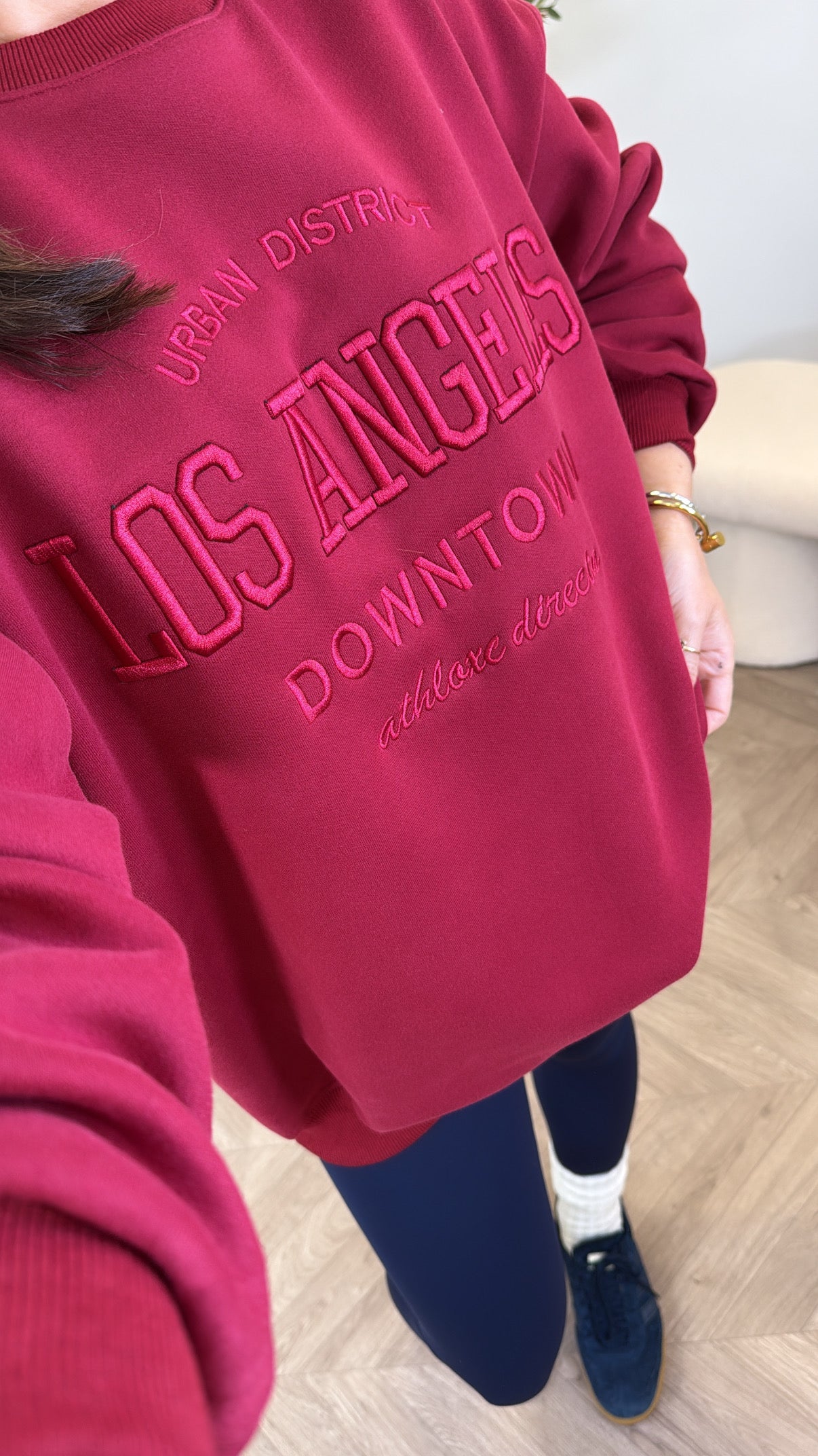 LOS ANGELES burgundy oversize embroidered jumper