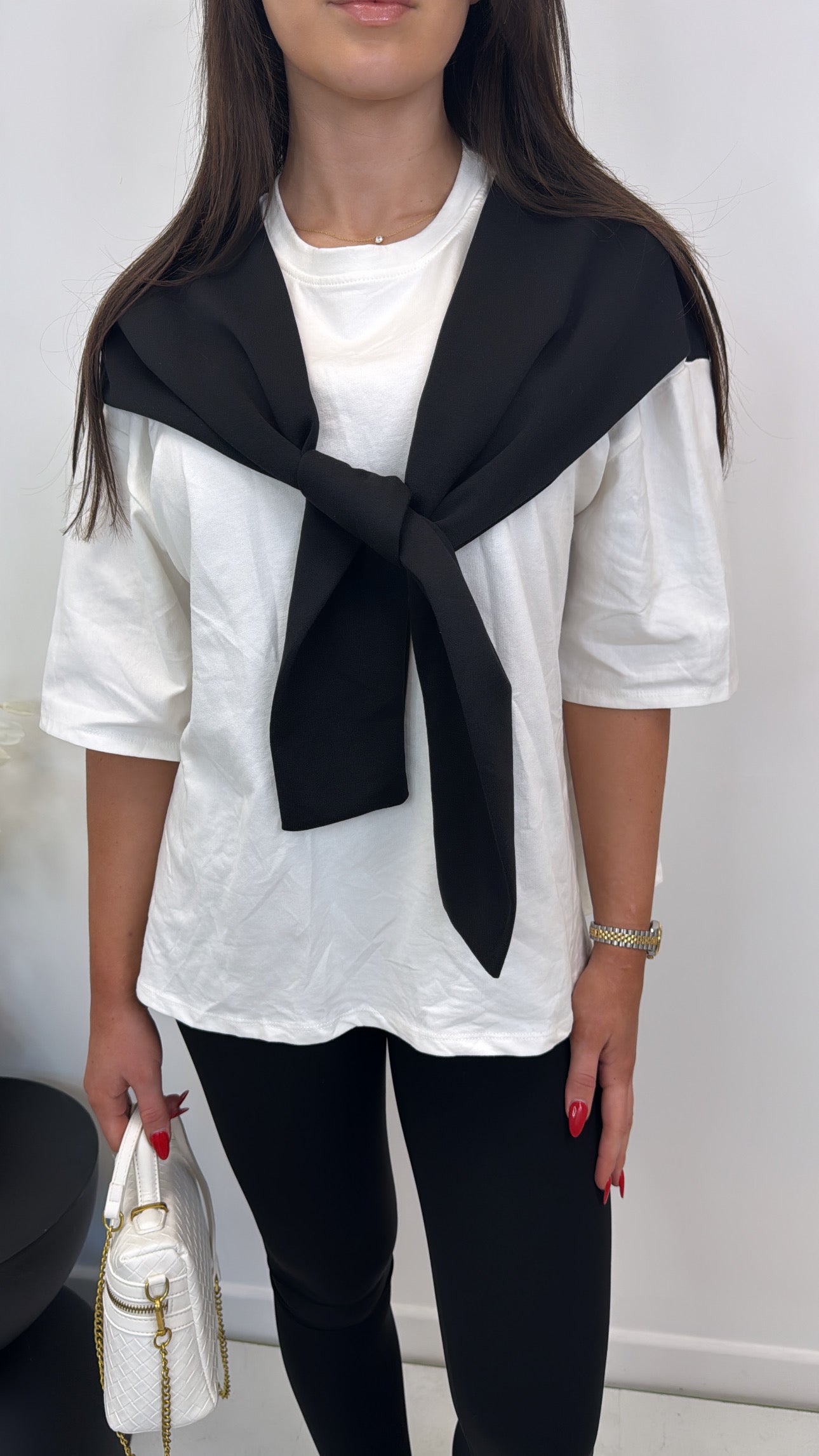 OPAL black and white t-shirt with tie detail