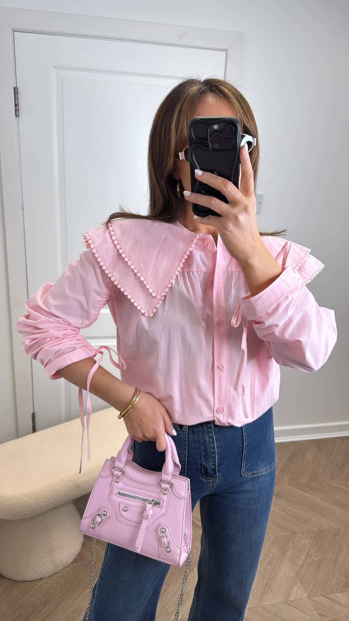 JOANIE baby pink layered collar blouse