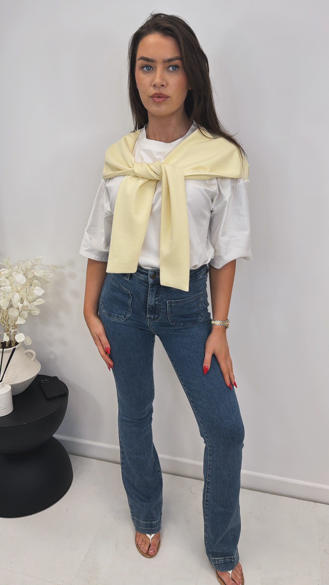 OPAL lemon and white t-shirt with tie detail