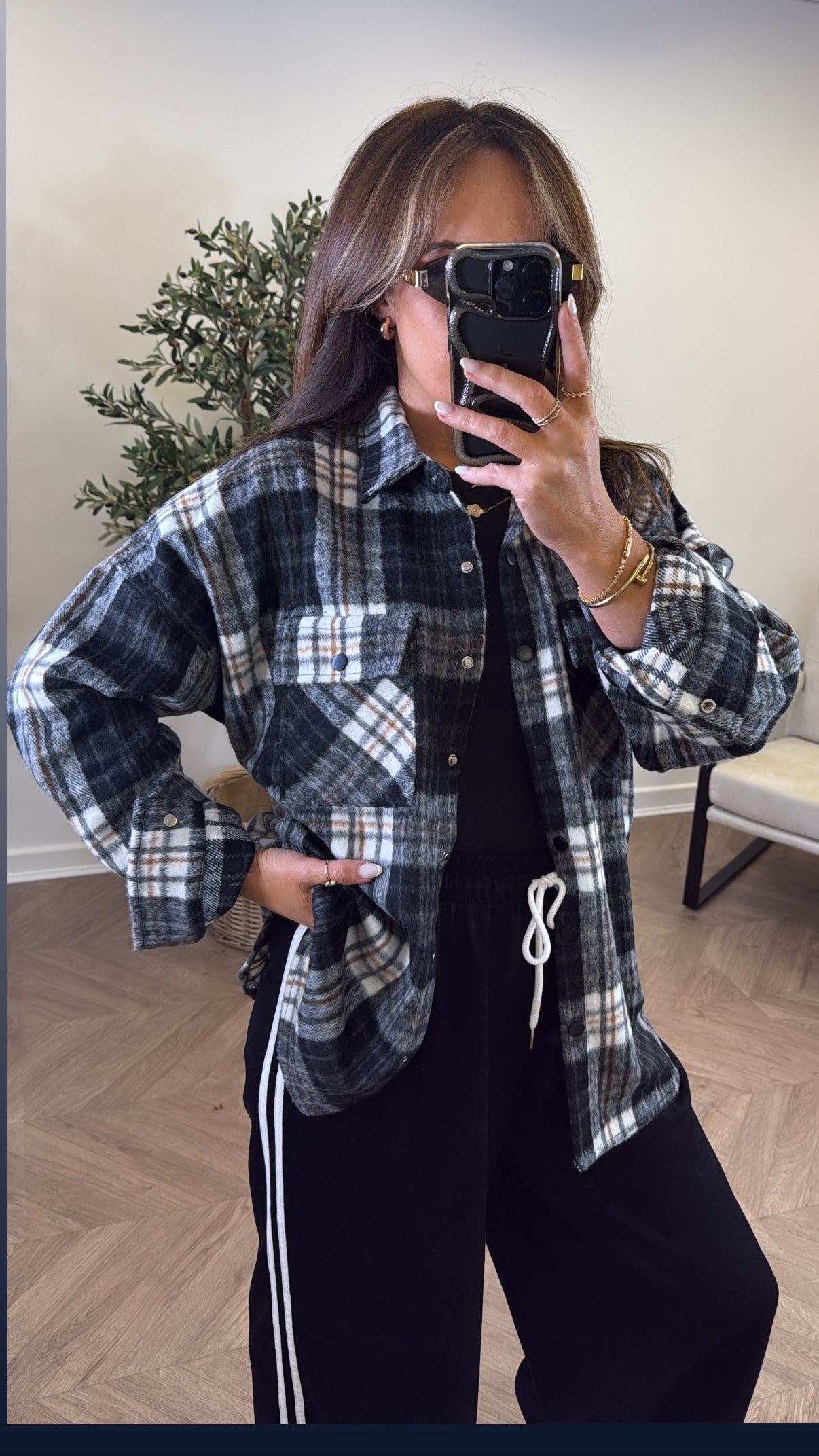 BOBBI black soft check shacket