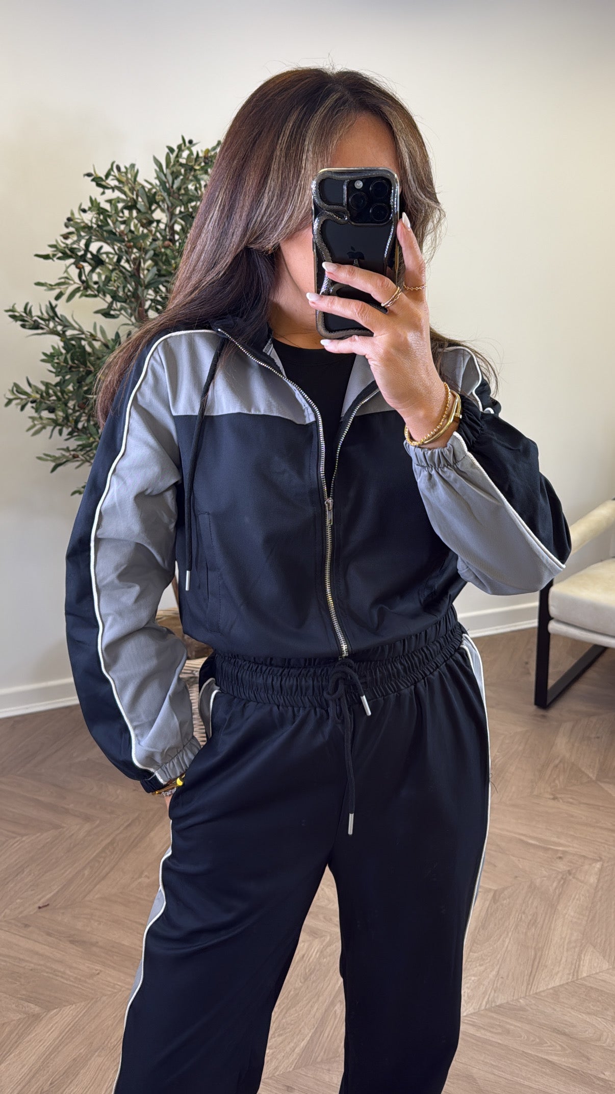 AVA black and grey colourblock tracksuit