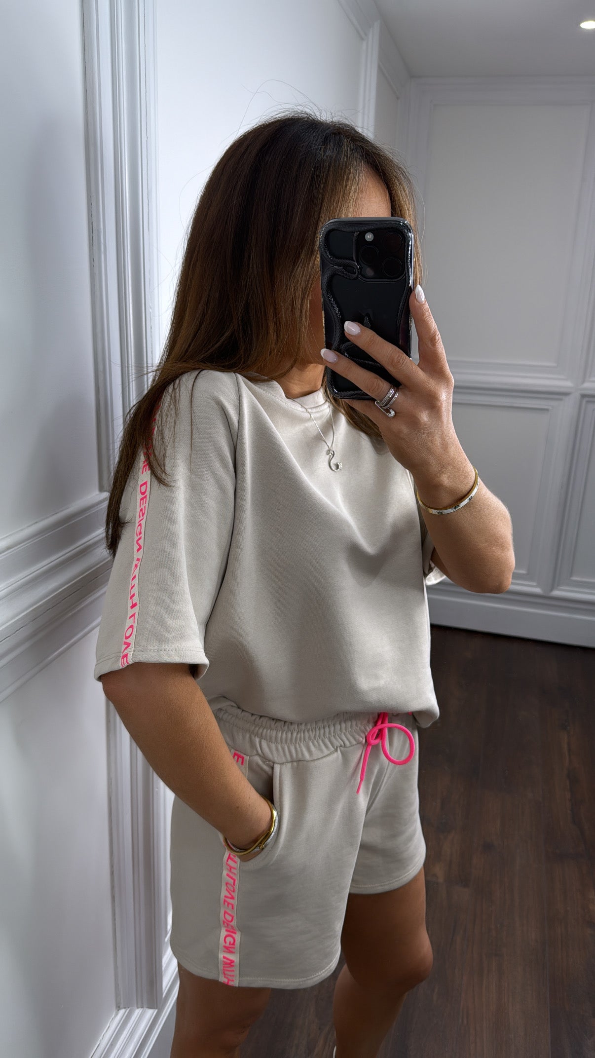 WITH LOVE beige top and shorts co-ord