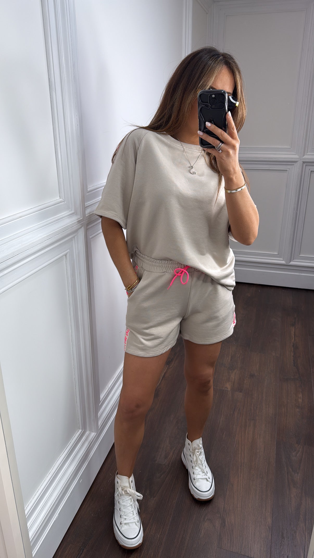 WITH LOVE beige top and shorts co-ord