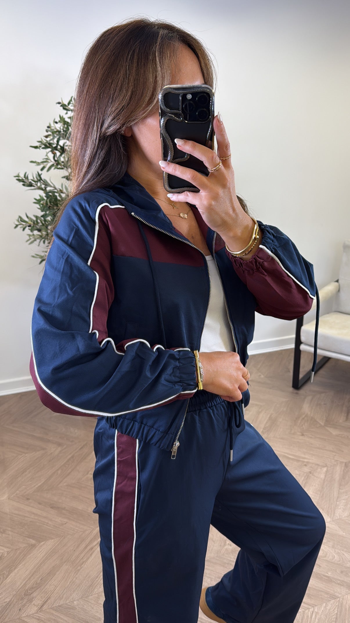 AVA navy and burgundy colourblock tracksuit