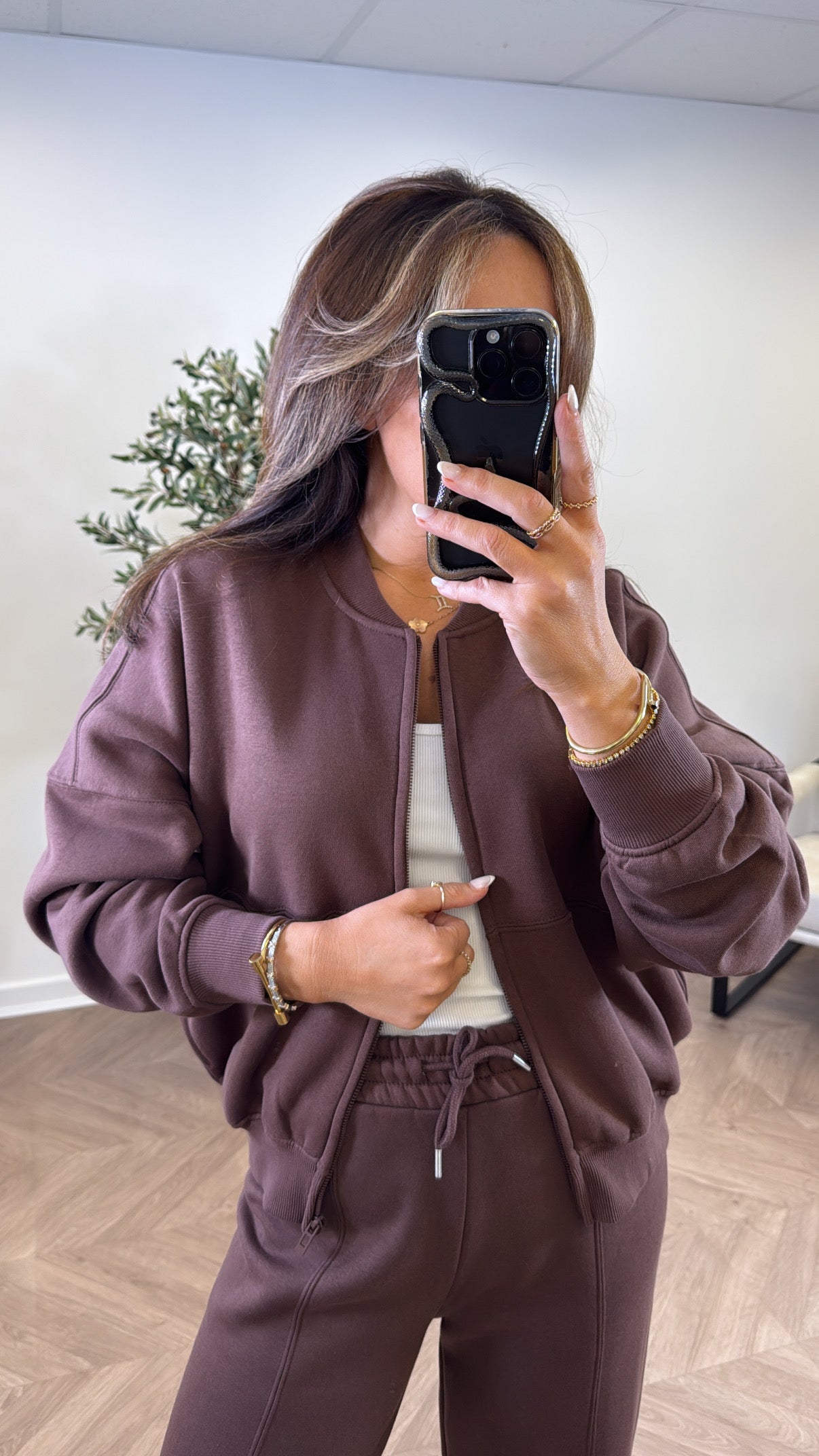 ELLEN brown bomber jacket and trouser lounge set
