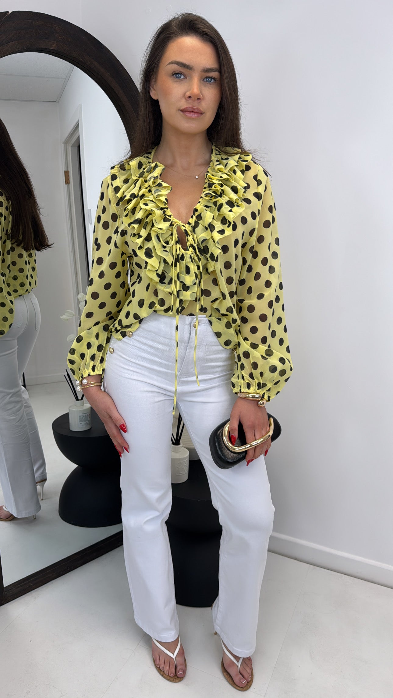 SIENNA yellow polka dot blouse with ruffles