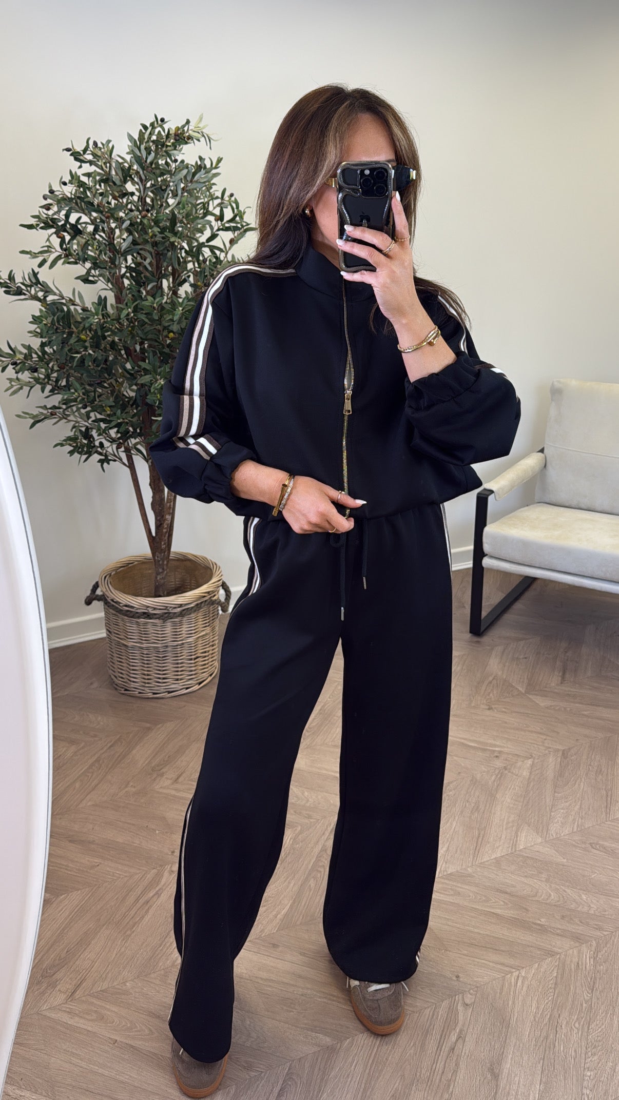 KYLIE black side stripe jacket and joggers tracksuit