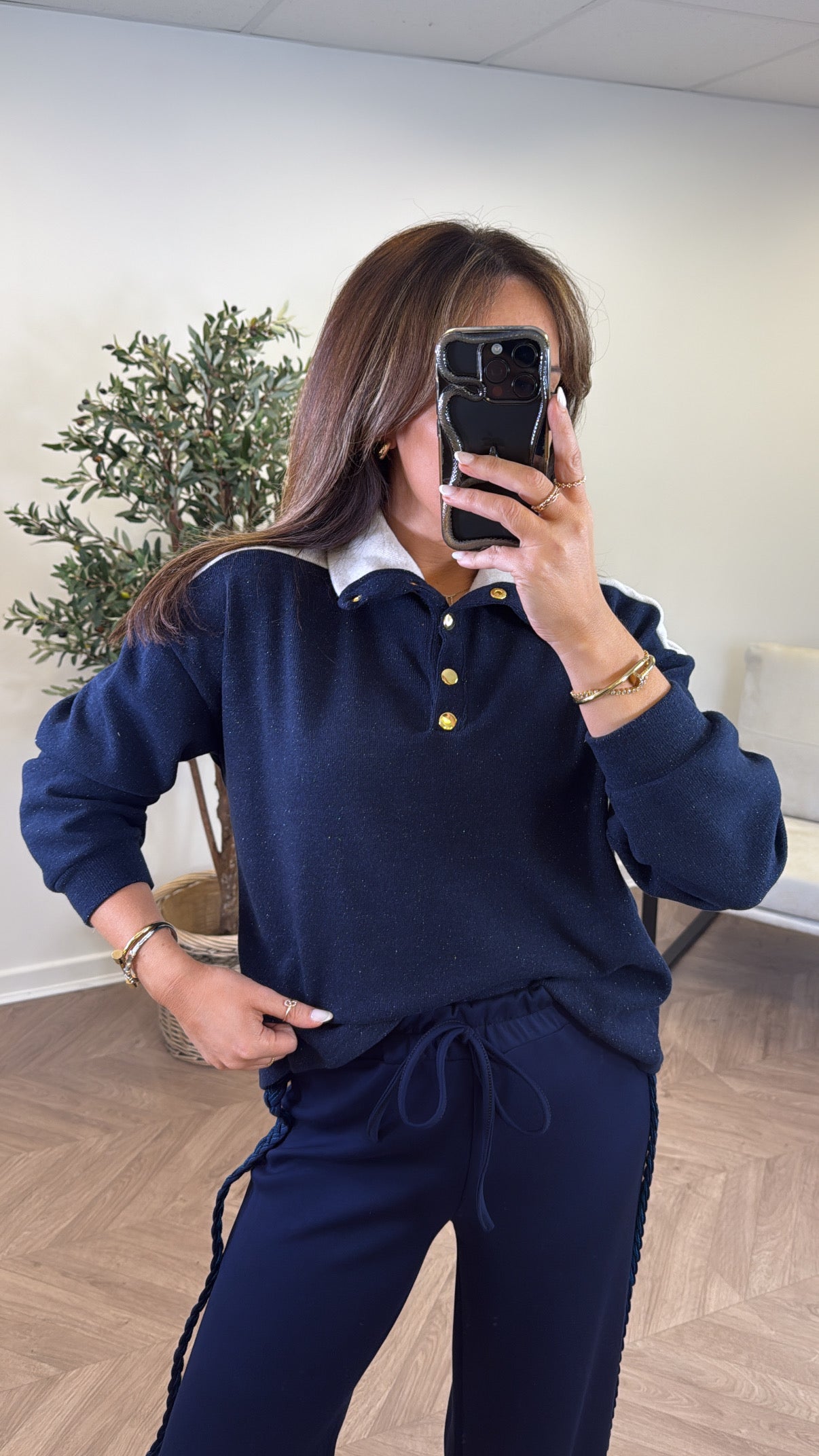 AVRIL navy contrast soft knit jumper