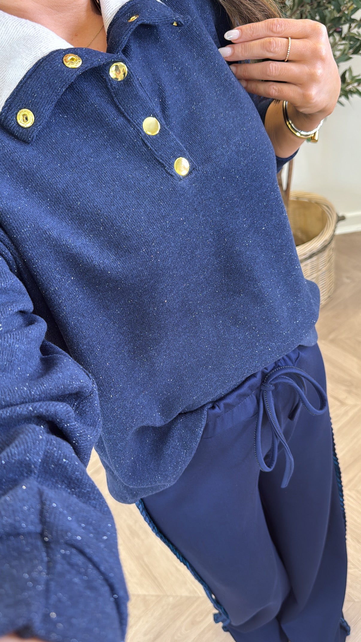 AVRIL navy contrast soft knit jumper