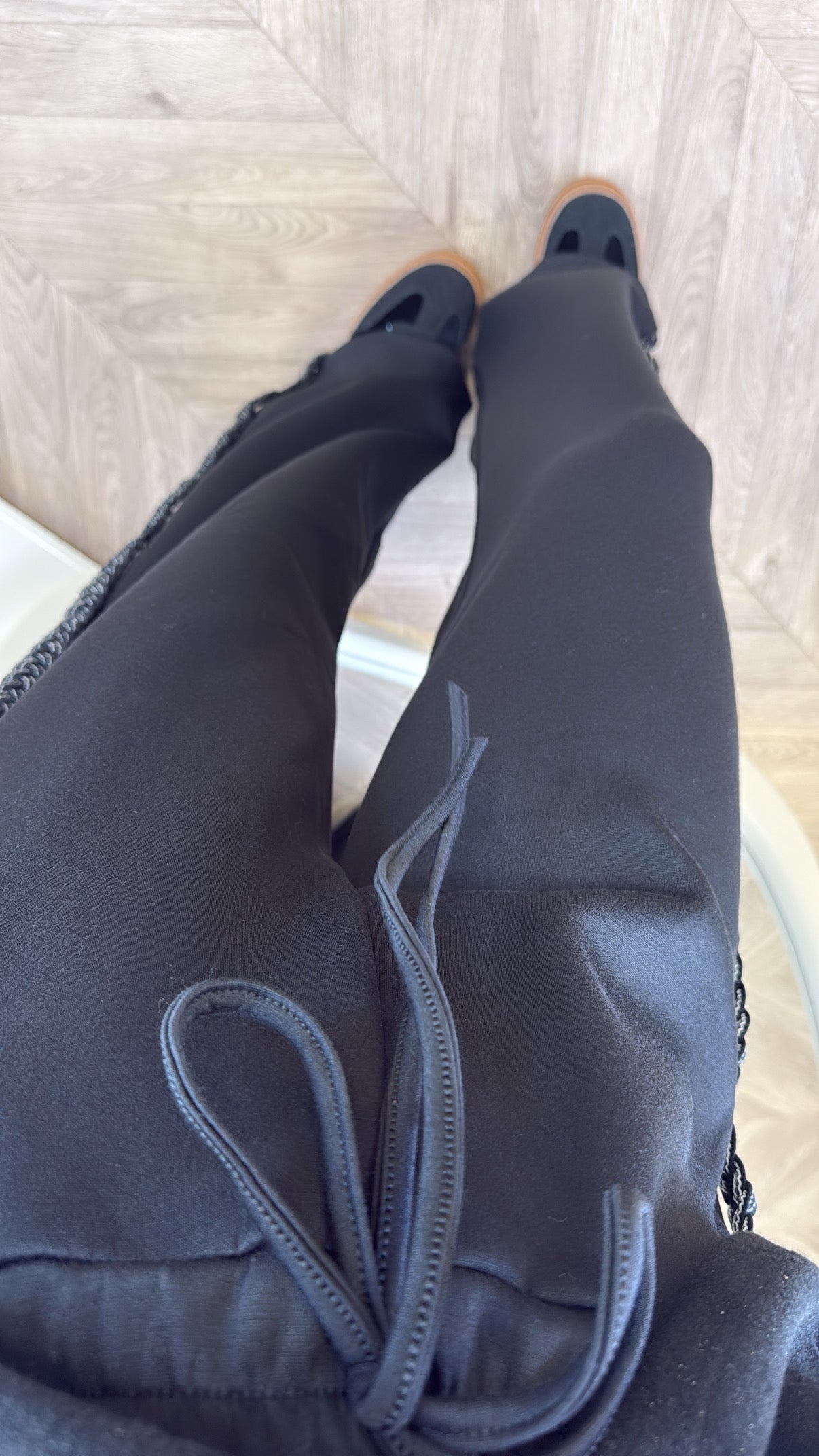 SASKIA black braided detail soft cotton joggers