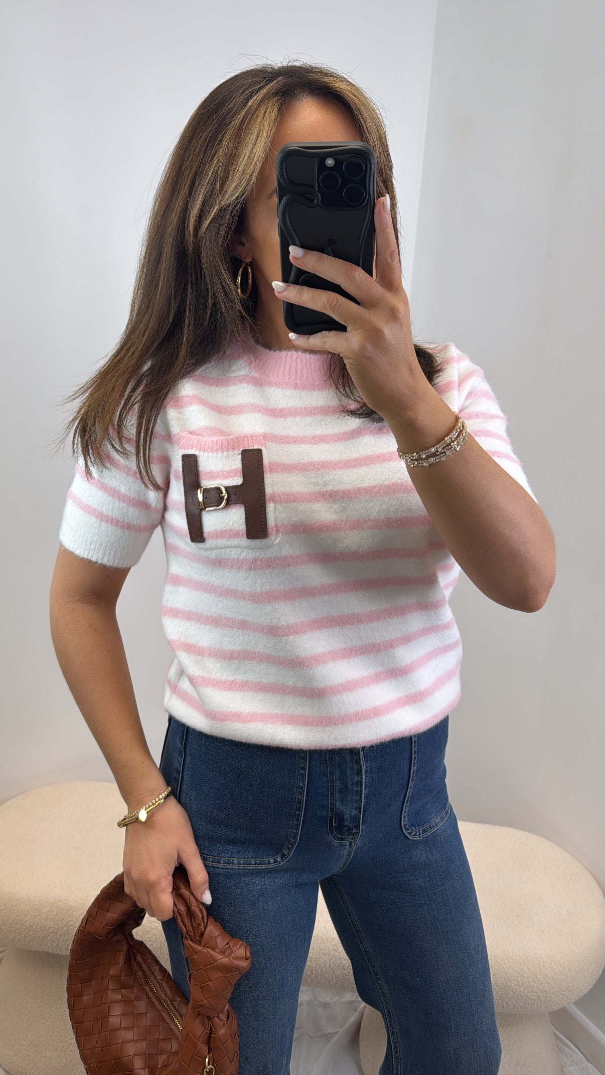 HARMONY pink and white soft knit top