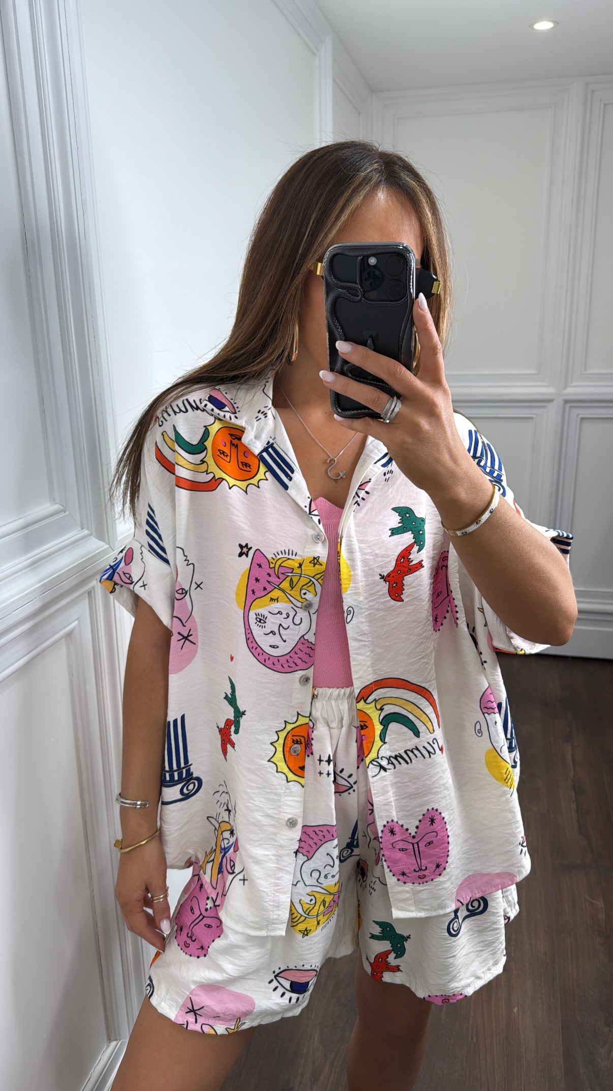 DANIKA white drawing top and shorts co-ord