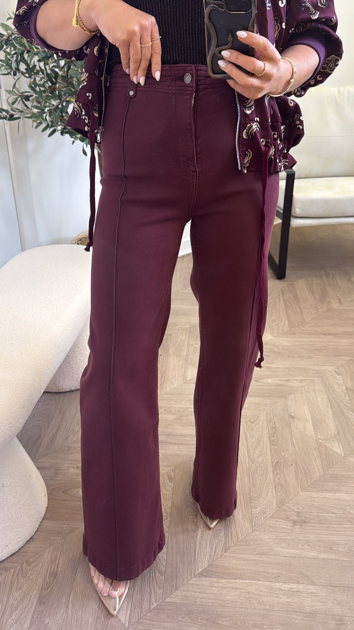 JAYDEN burgundy wide leg denim jeans